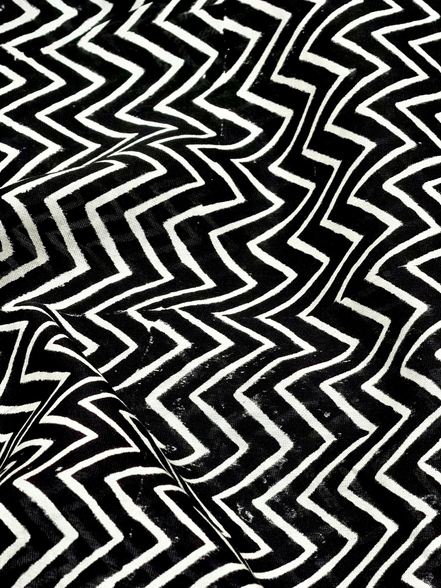 Pure Chanderi Silk Fabric With Black Hand Block Prints