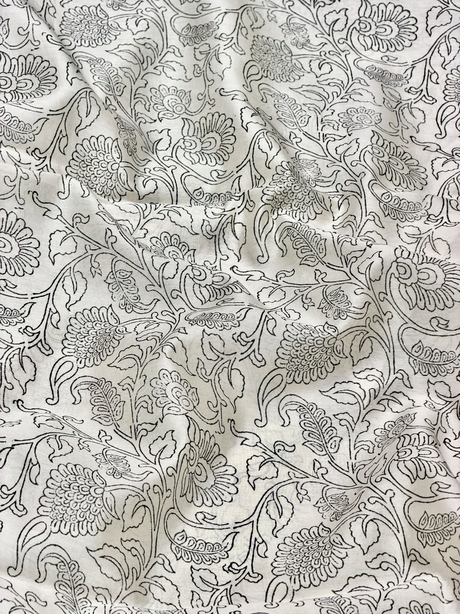 Pure Chanderi Silk Fabric With Black Hand Block Prints