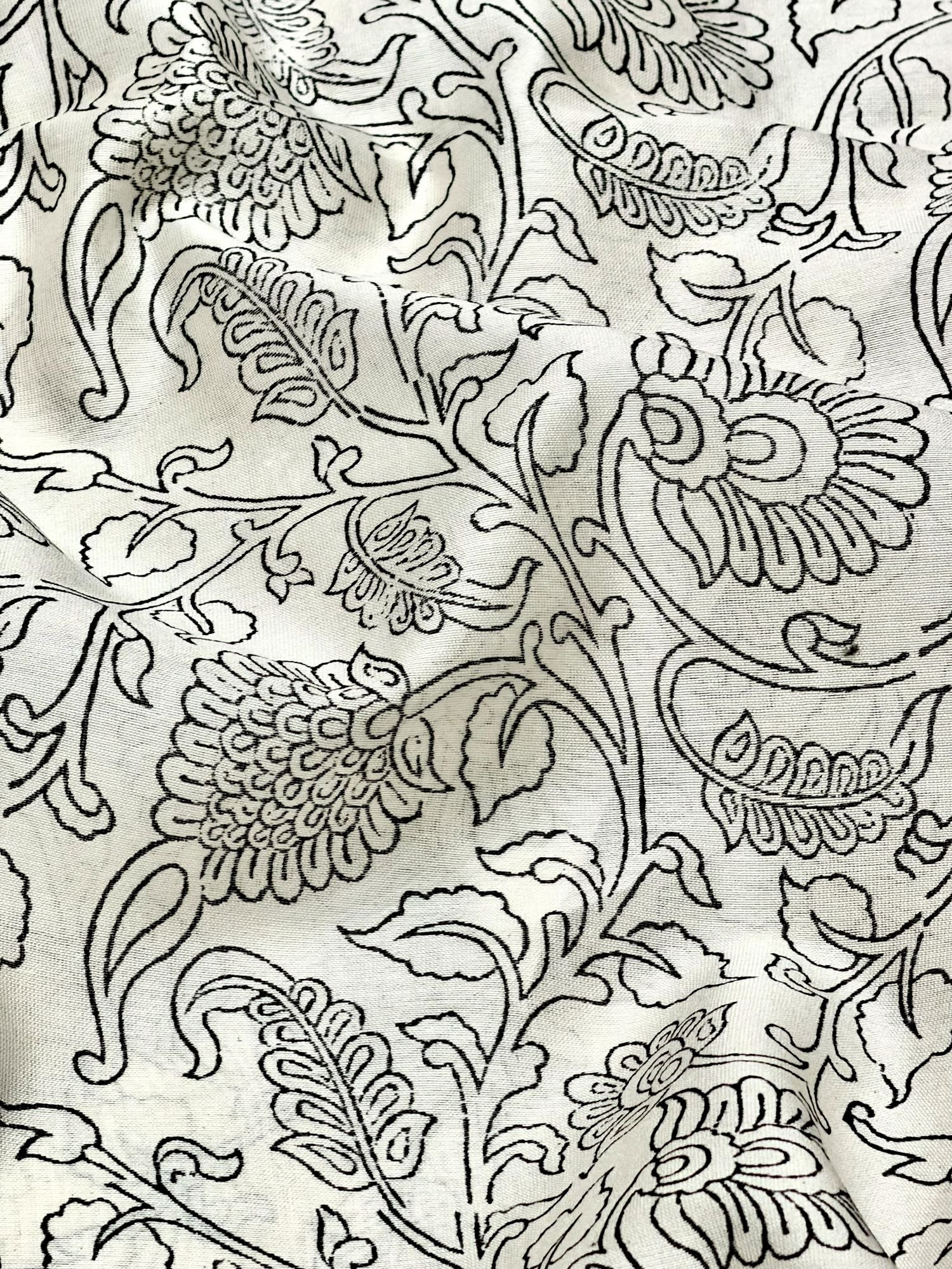 Pure Chanderi Silk Fabric With Black Hand Block Prints