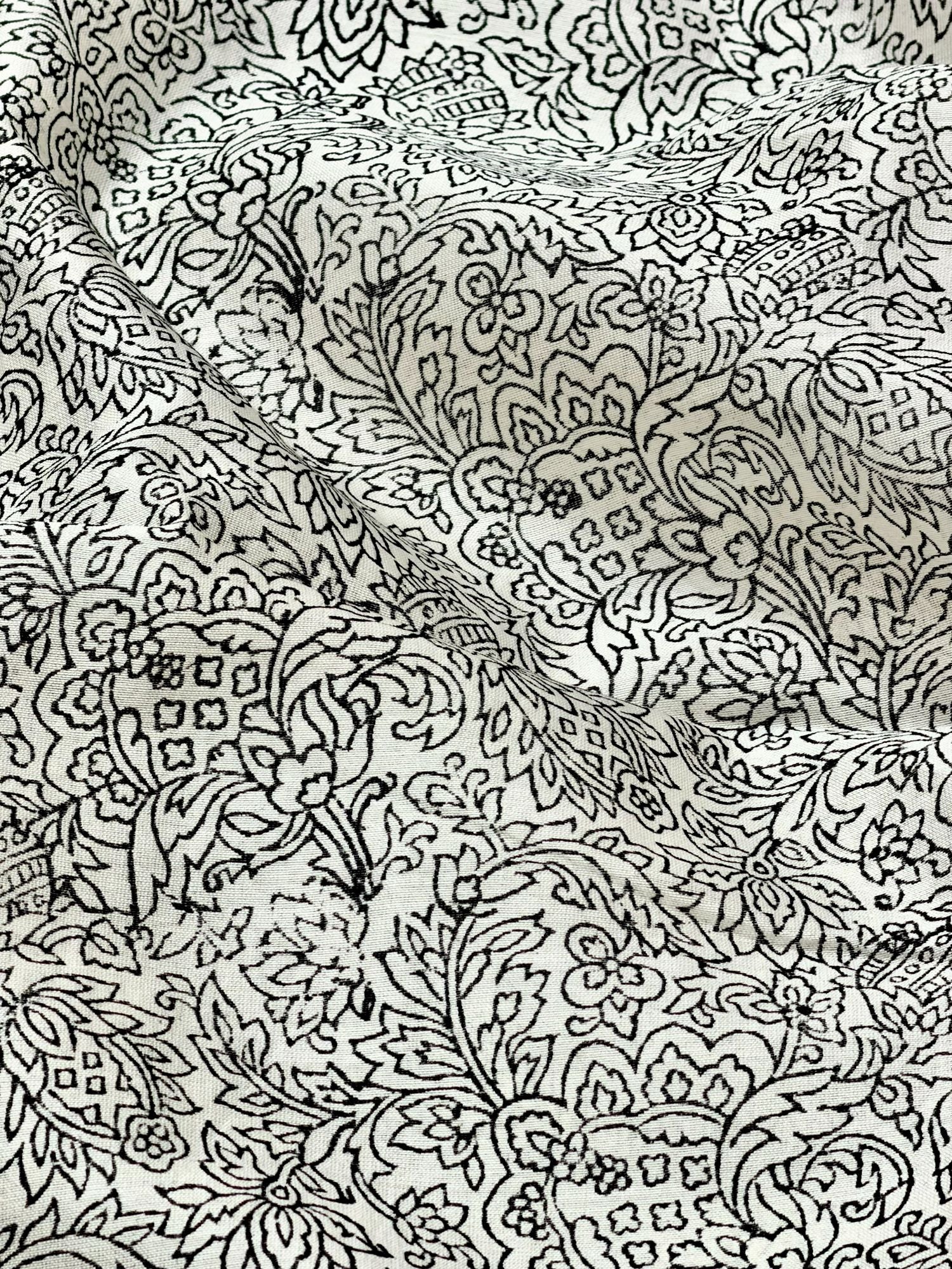 Pure Chanderi Silk Fabric With Black Hand Block Prints