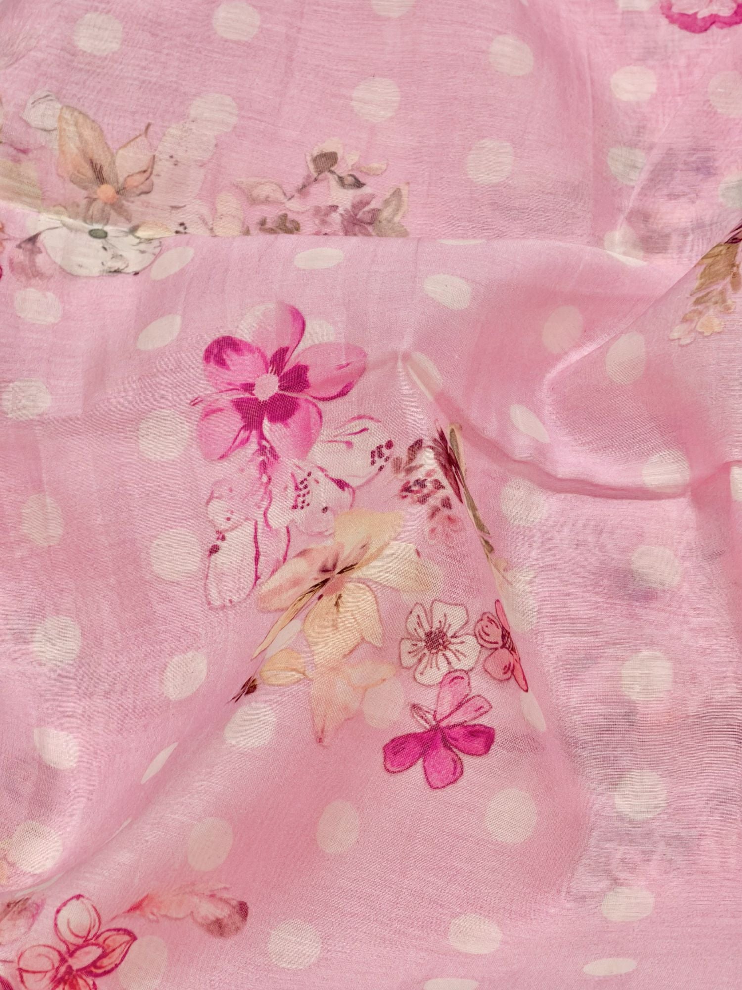 Pink Floral Polka Mul Prints Fabric