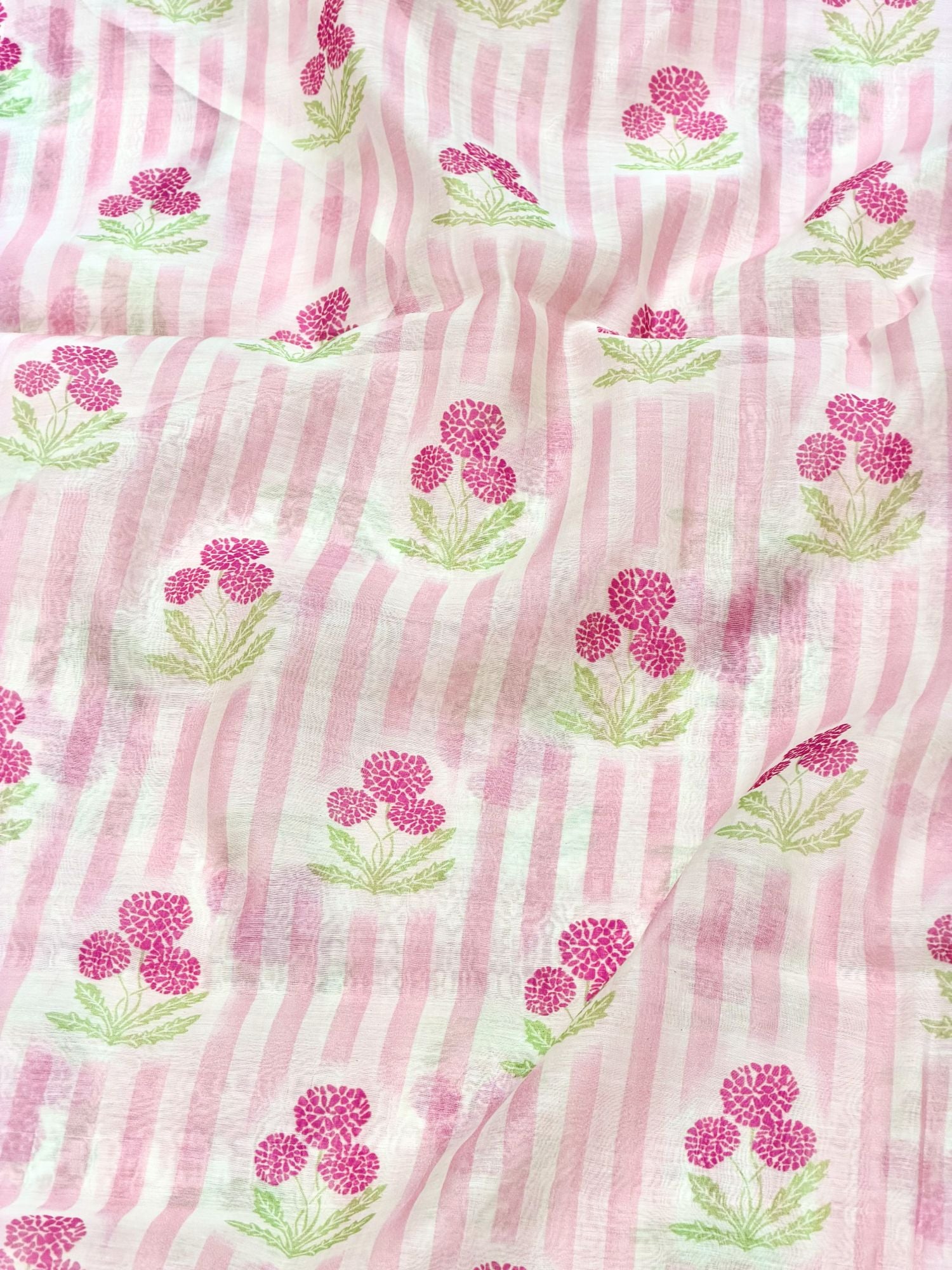 Pink Striped Floral Mul Prints Fabric