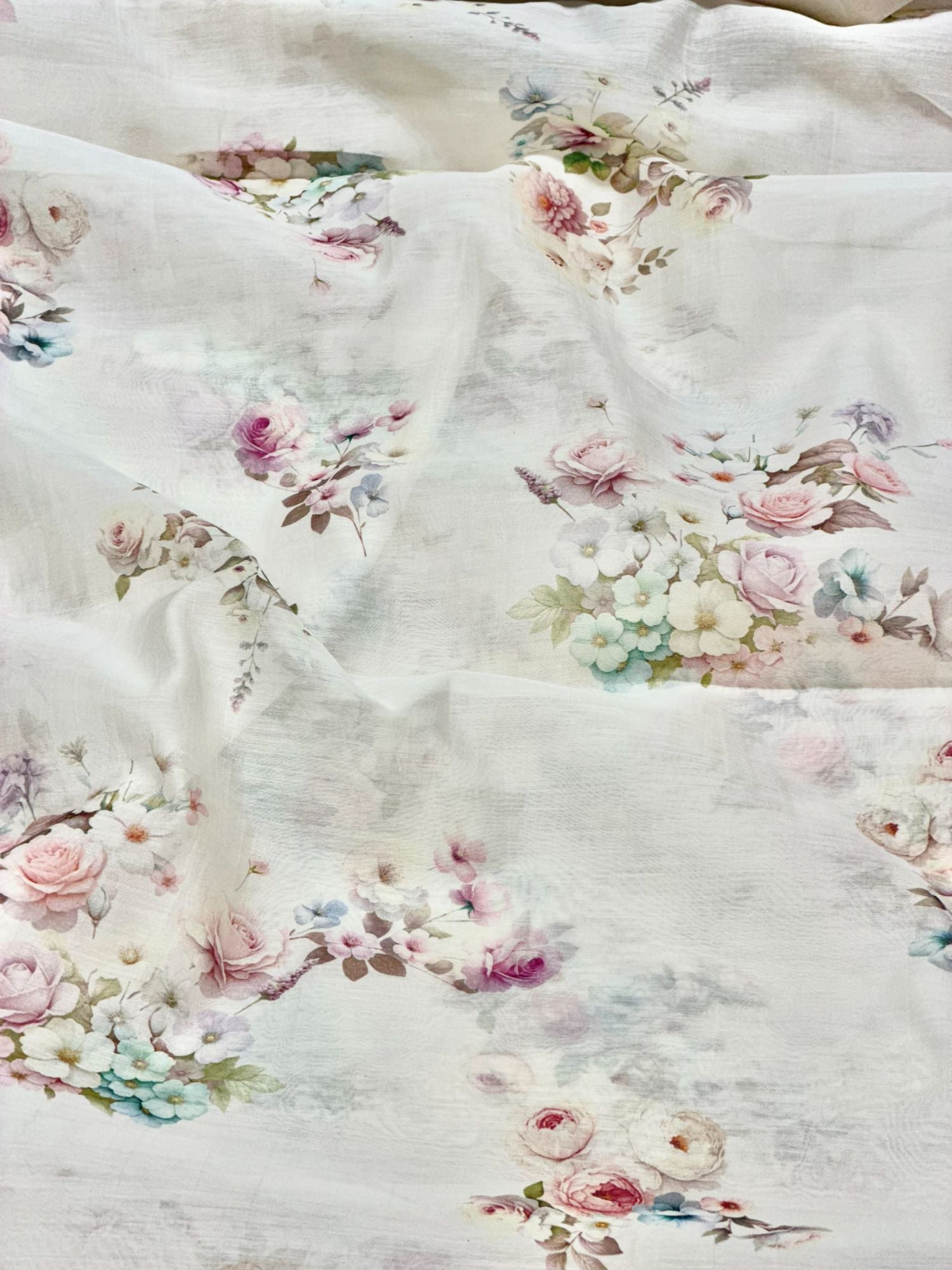 Ivory Pastel Floral Mul Prints Fabric