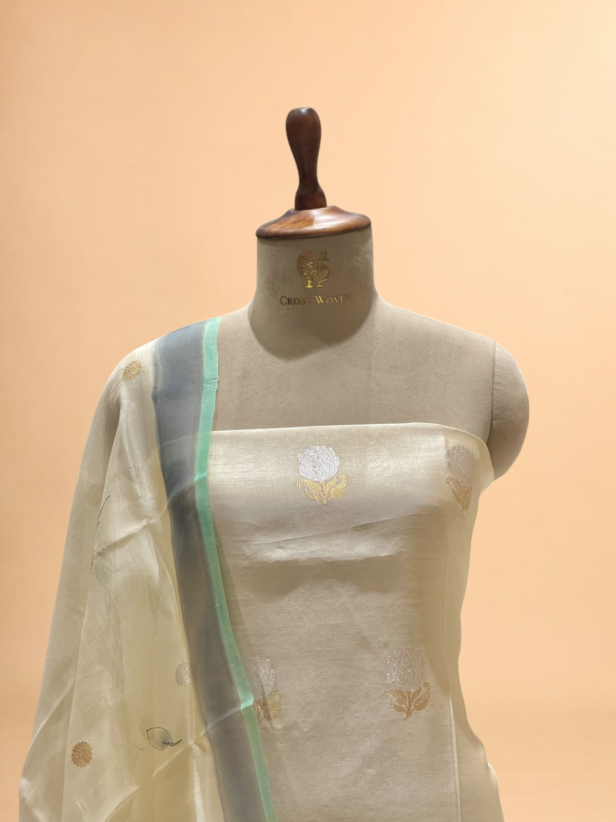 Cream Pure Chiniya Silk Suit Set With Handbrush Duppatta