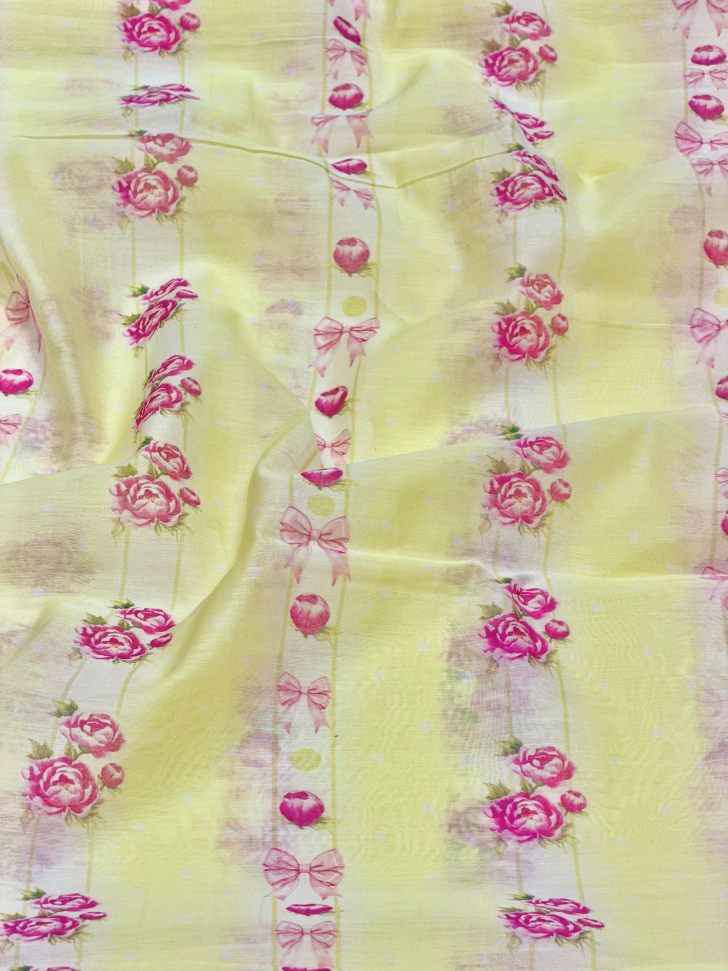 Pastel Yellow Mul Floral Prints Fabric
