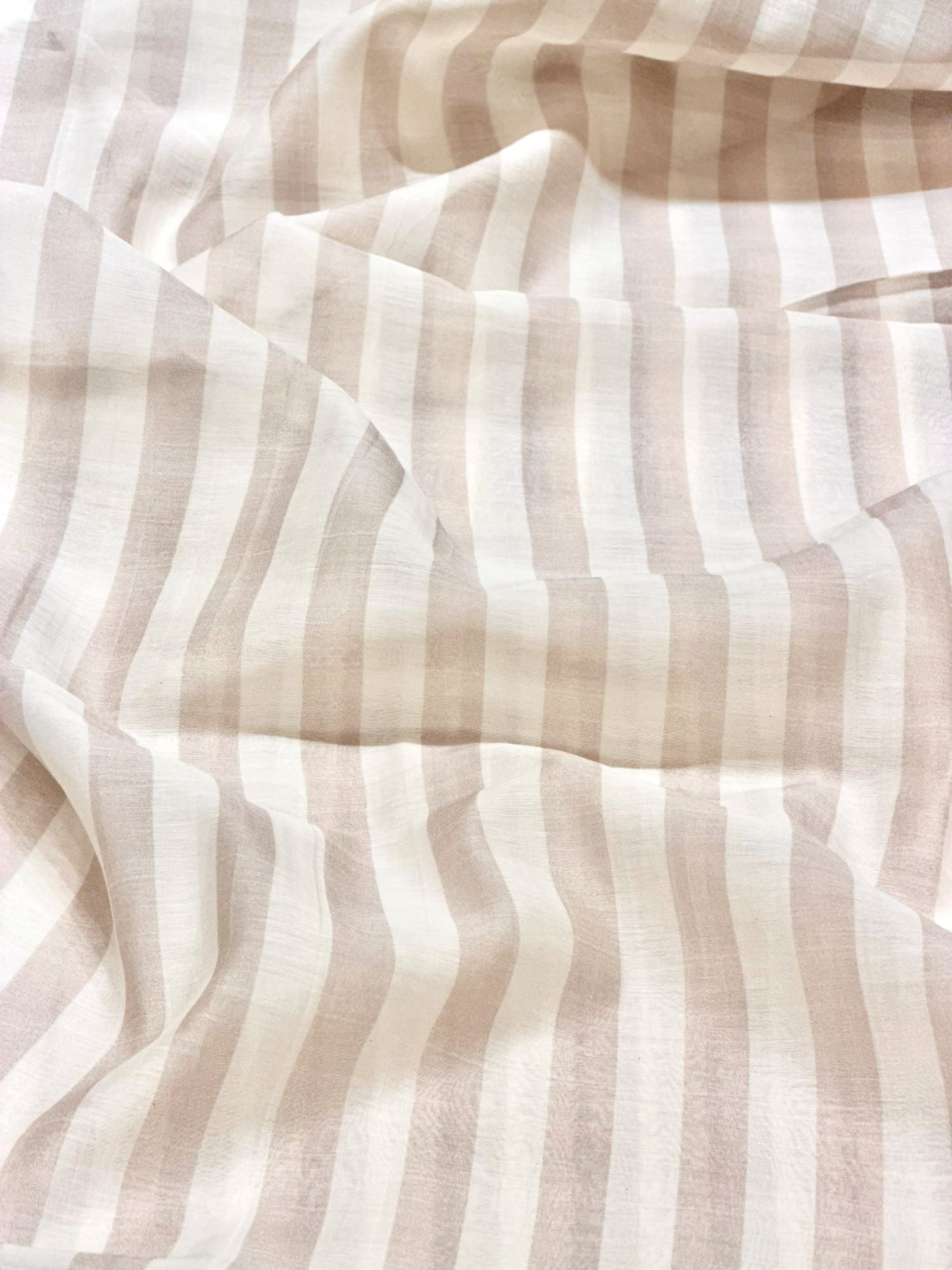 Warm Beige & Ivory Striped Mul Prints Fabric