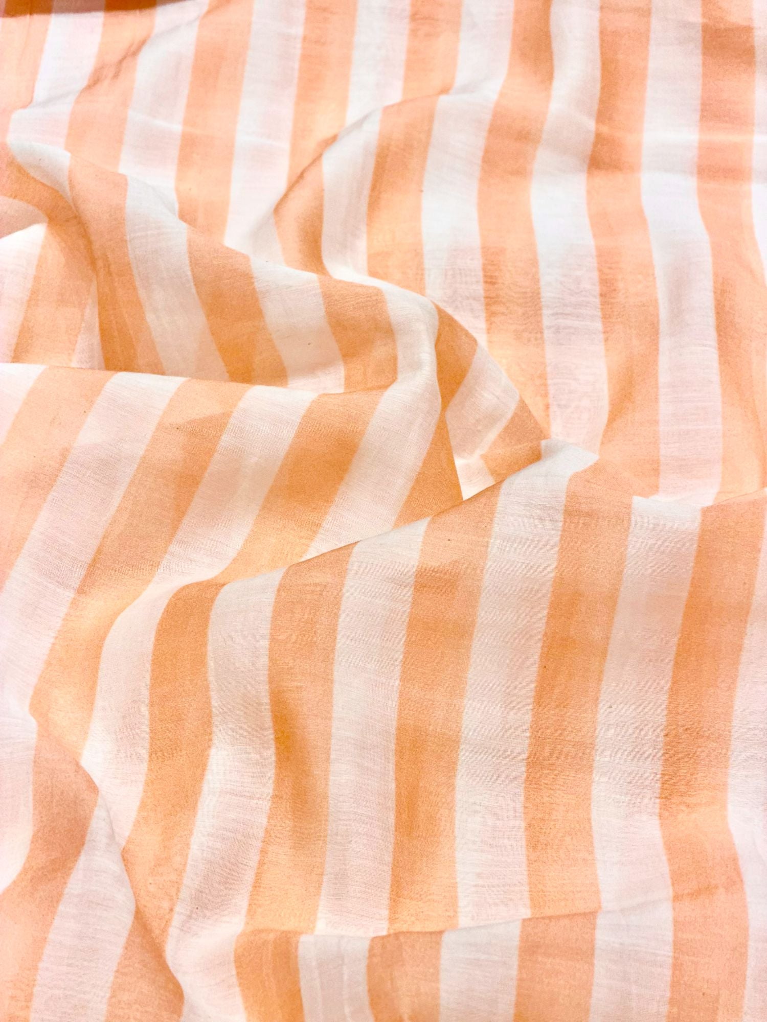 Pastel Peach & Ivory Striped Mul Prints Fabric