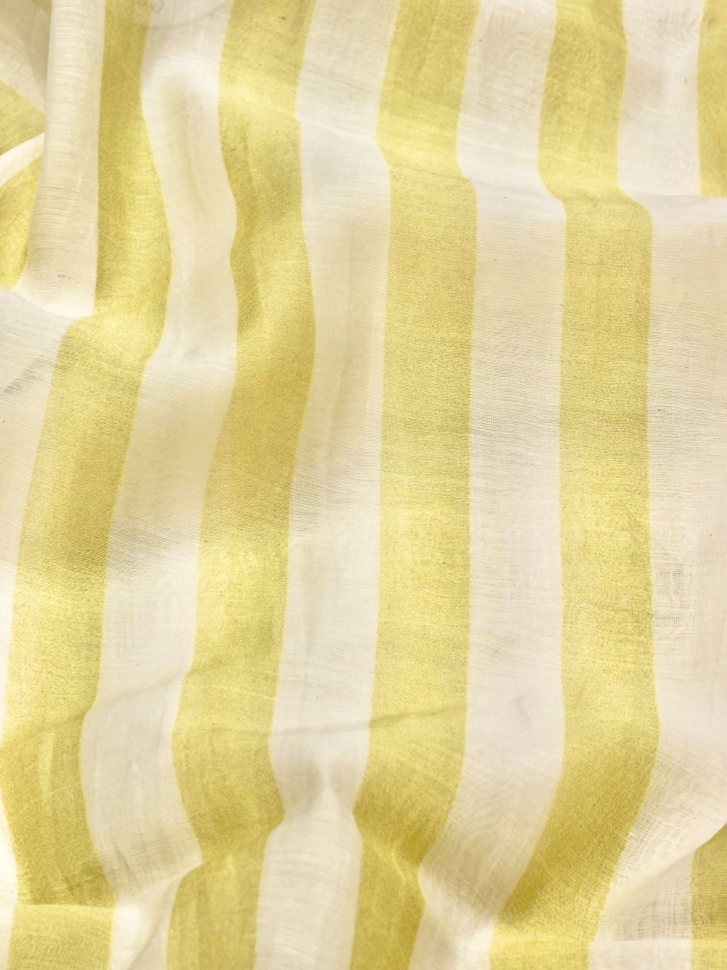 Lime Green & Ivory Striped Mul Prints Fabric
