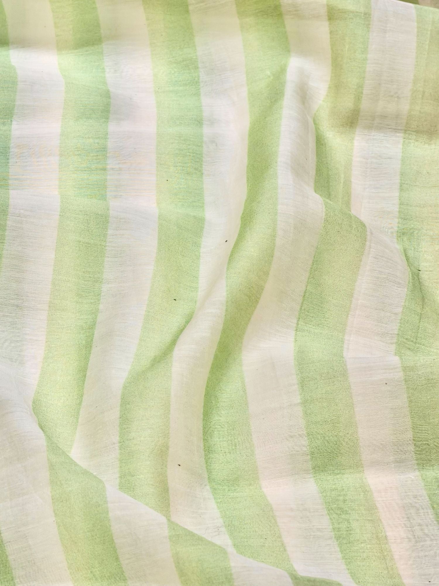Pastel Green & Ivory Striped Mul Prints Fabric