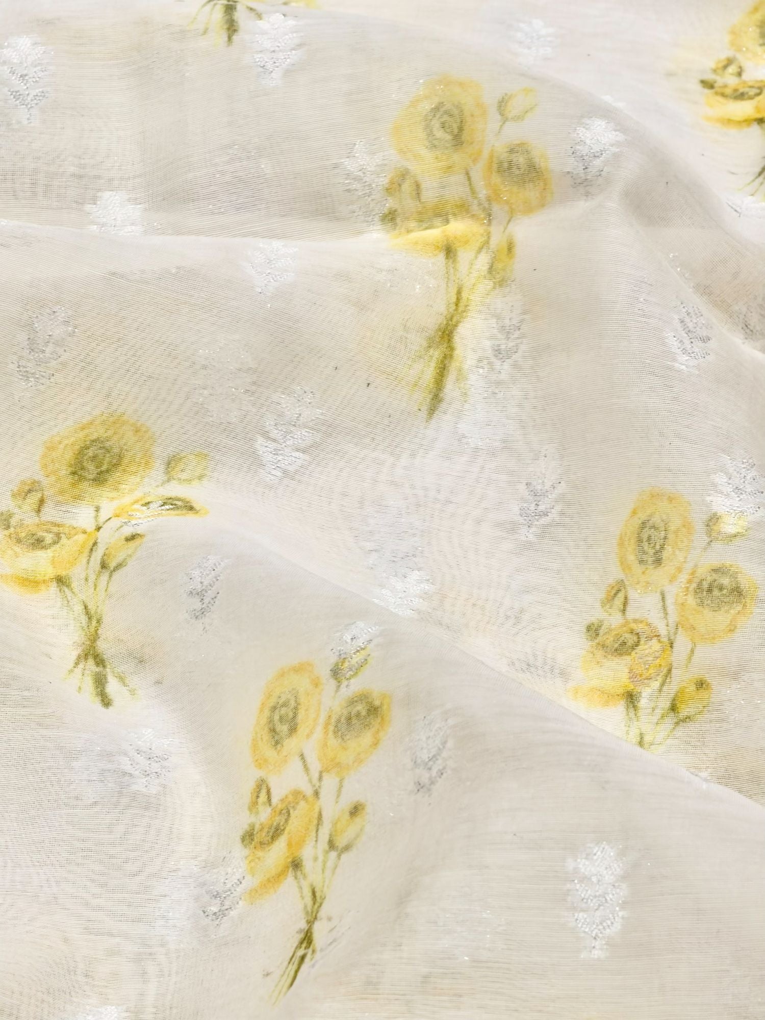 Ivory Yellow Floral Mul Weaving Fabric