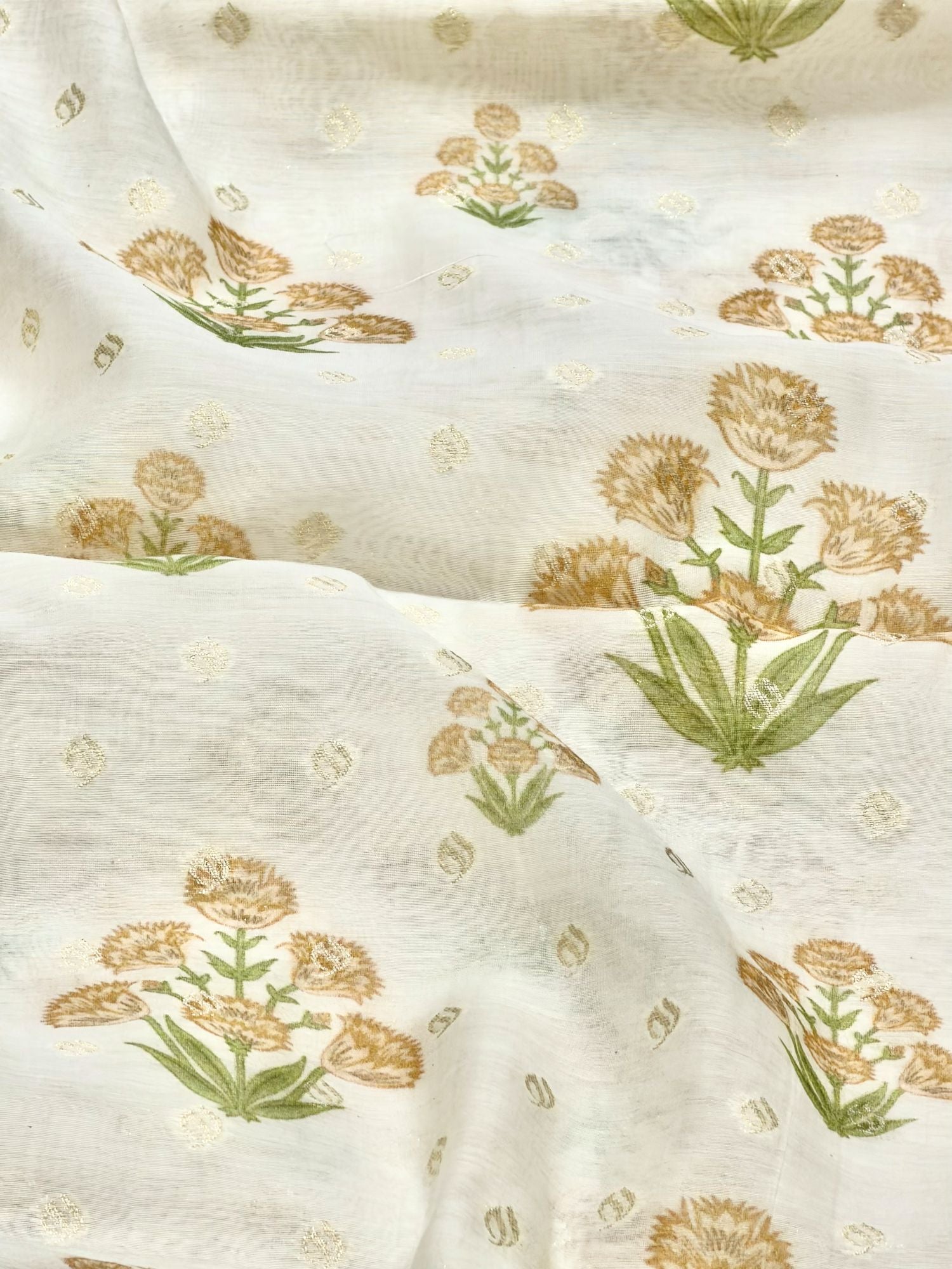 Ivory Mustard Floral Mul Weaving Fabric