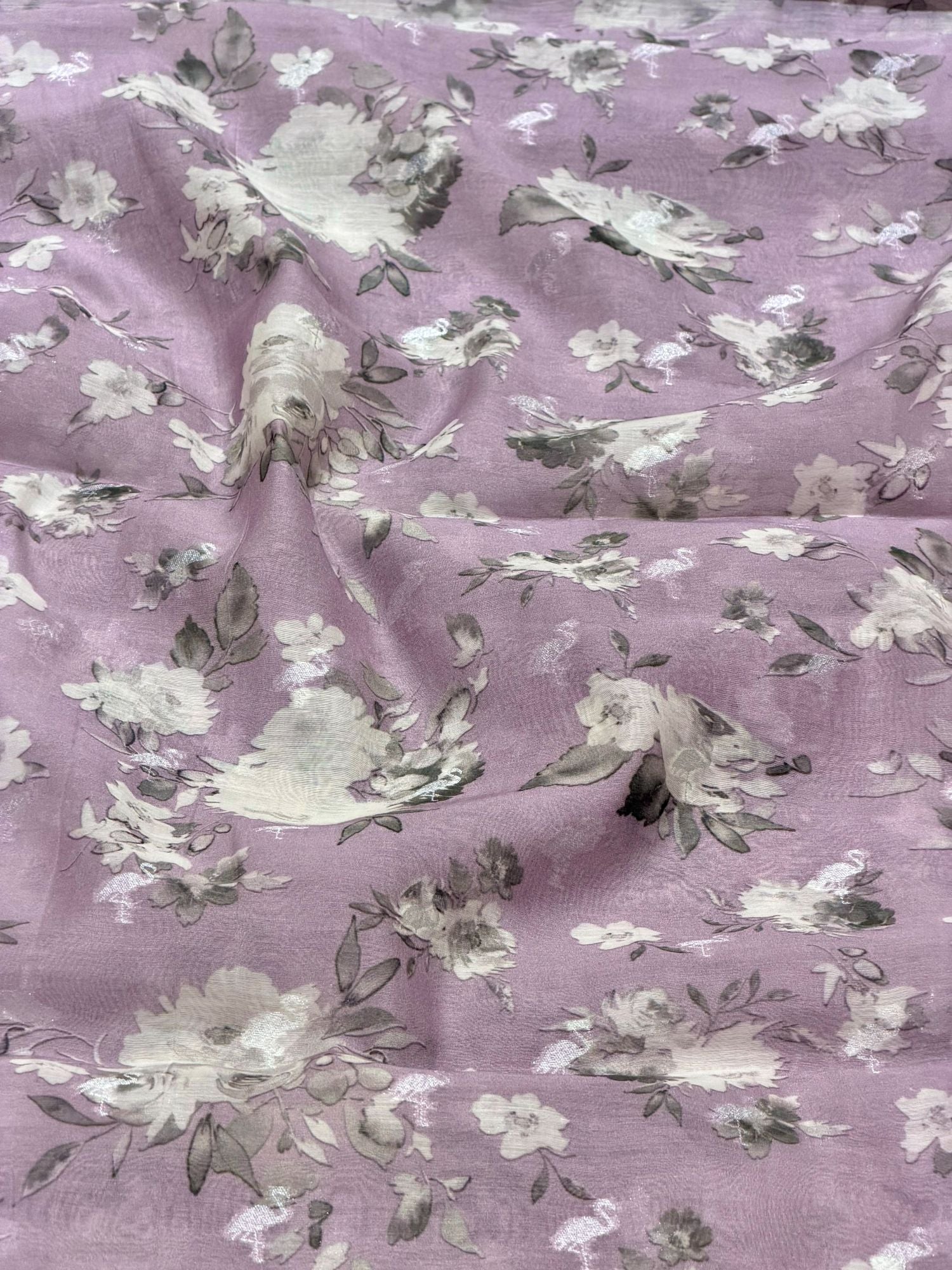 Mauve Floral Mul Weaving Fabric