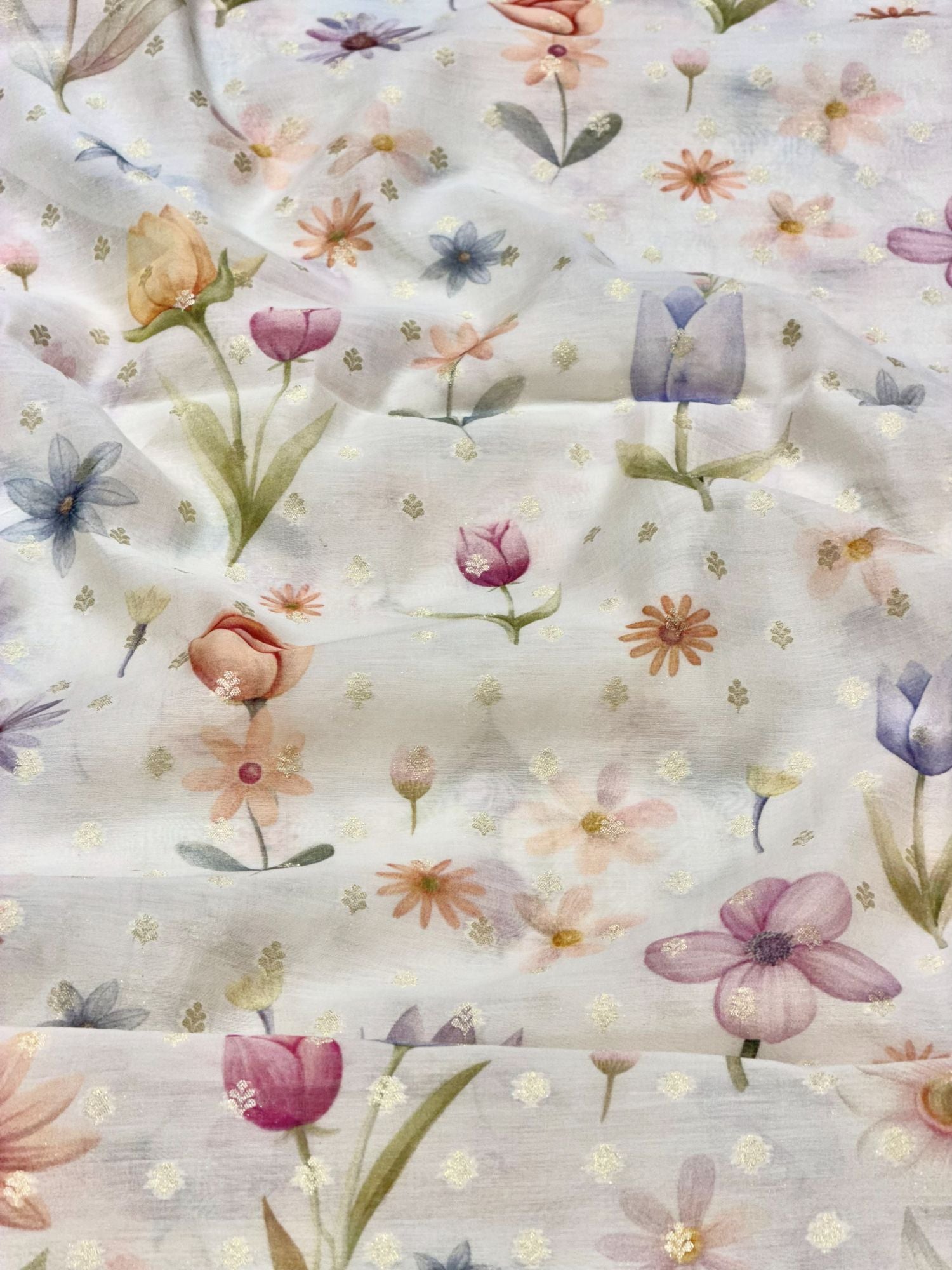 Ivory Floral Mul Weaving Fabric