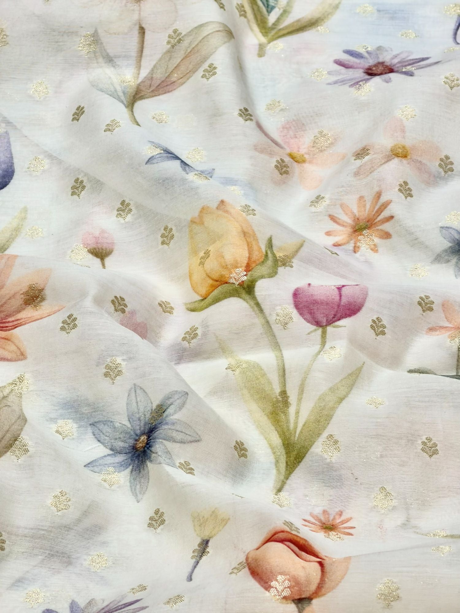 Ivory Floral Mul Weaving Fabric
