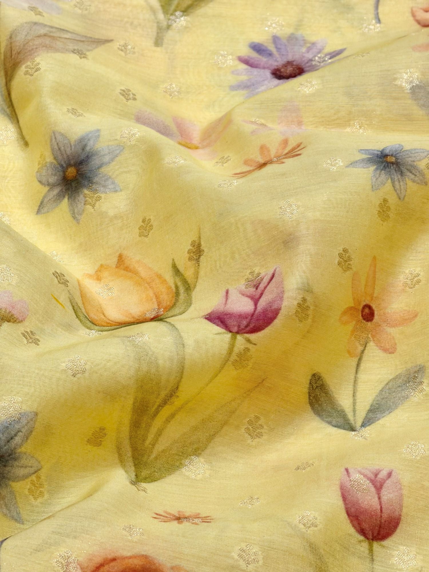 Yellow Floral Mul Weaving Fabric