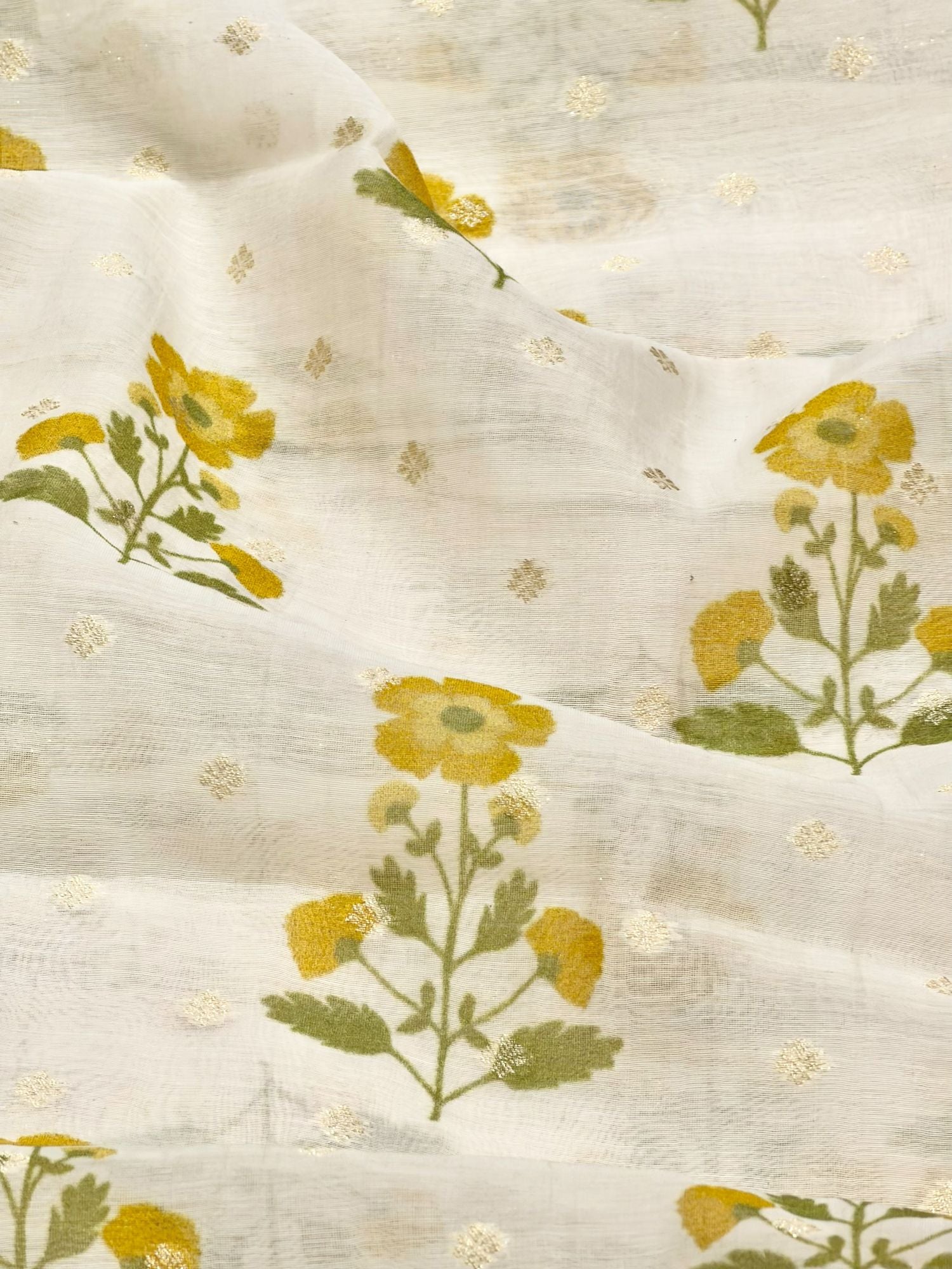 Ivory & Yellow Floral Mul Weaving Fabric