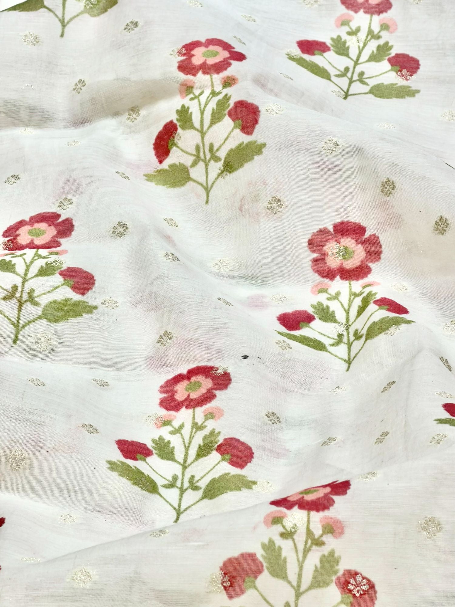 Ivory & Red Floral Mul Weaving Fabric