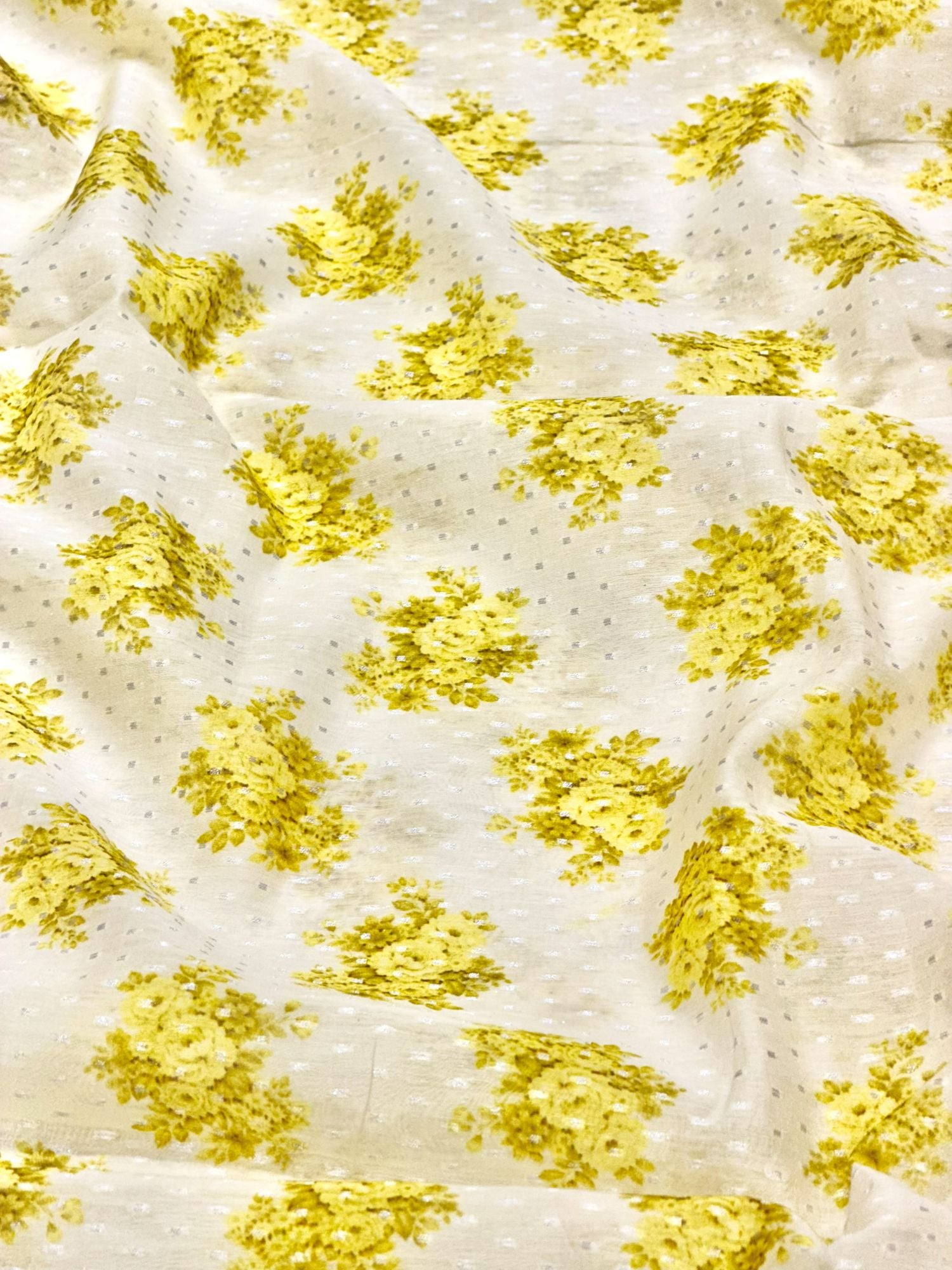 Ivory & Yellow Floral Mul Weaving Fabric