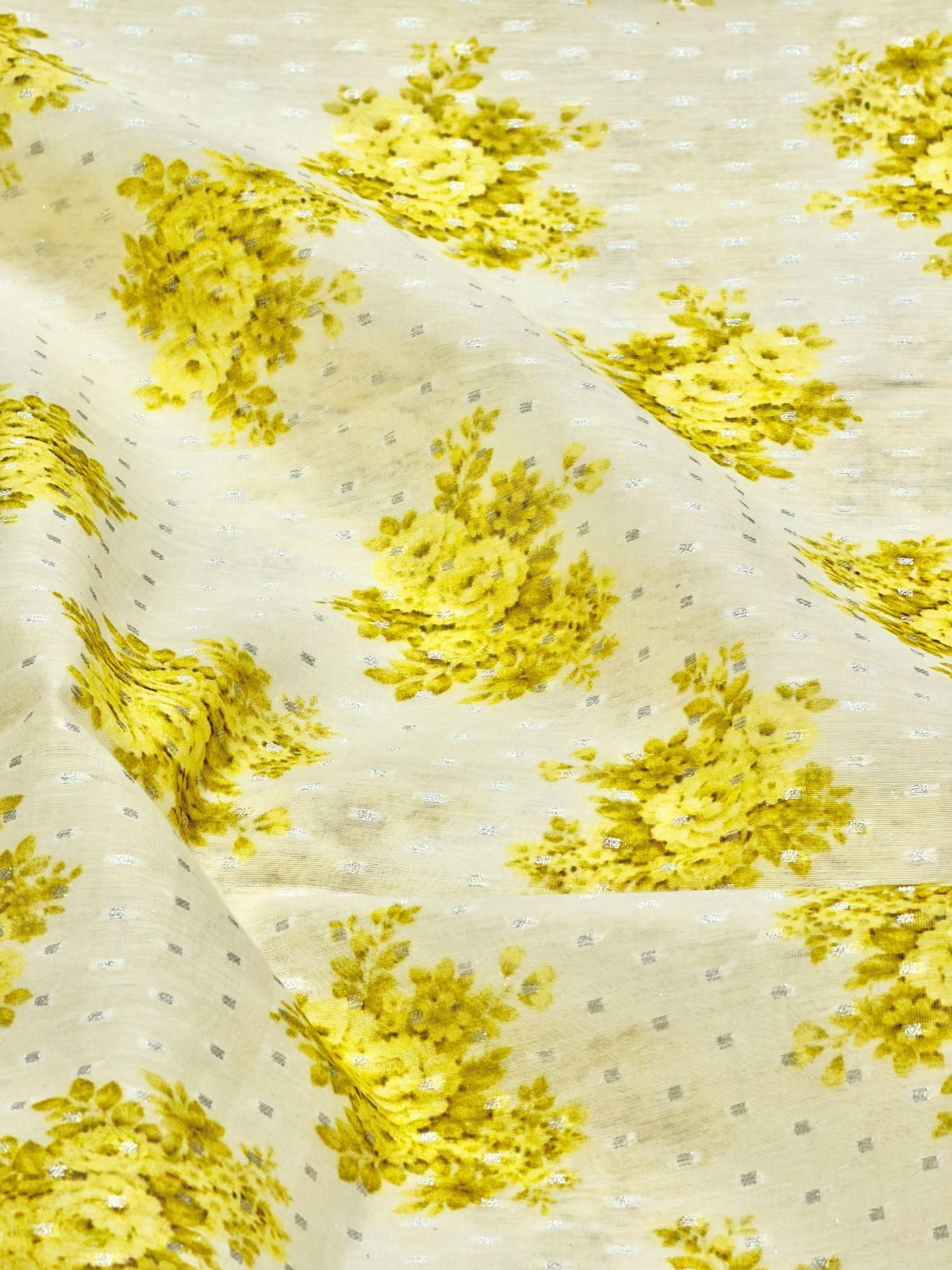 Ivory & Yellow Floral Mul Weaving Fabric