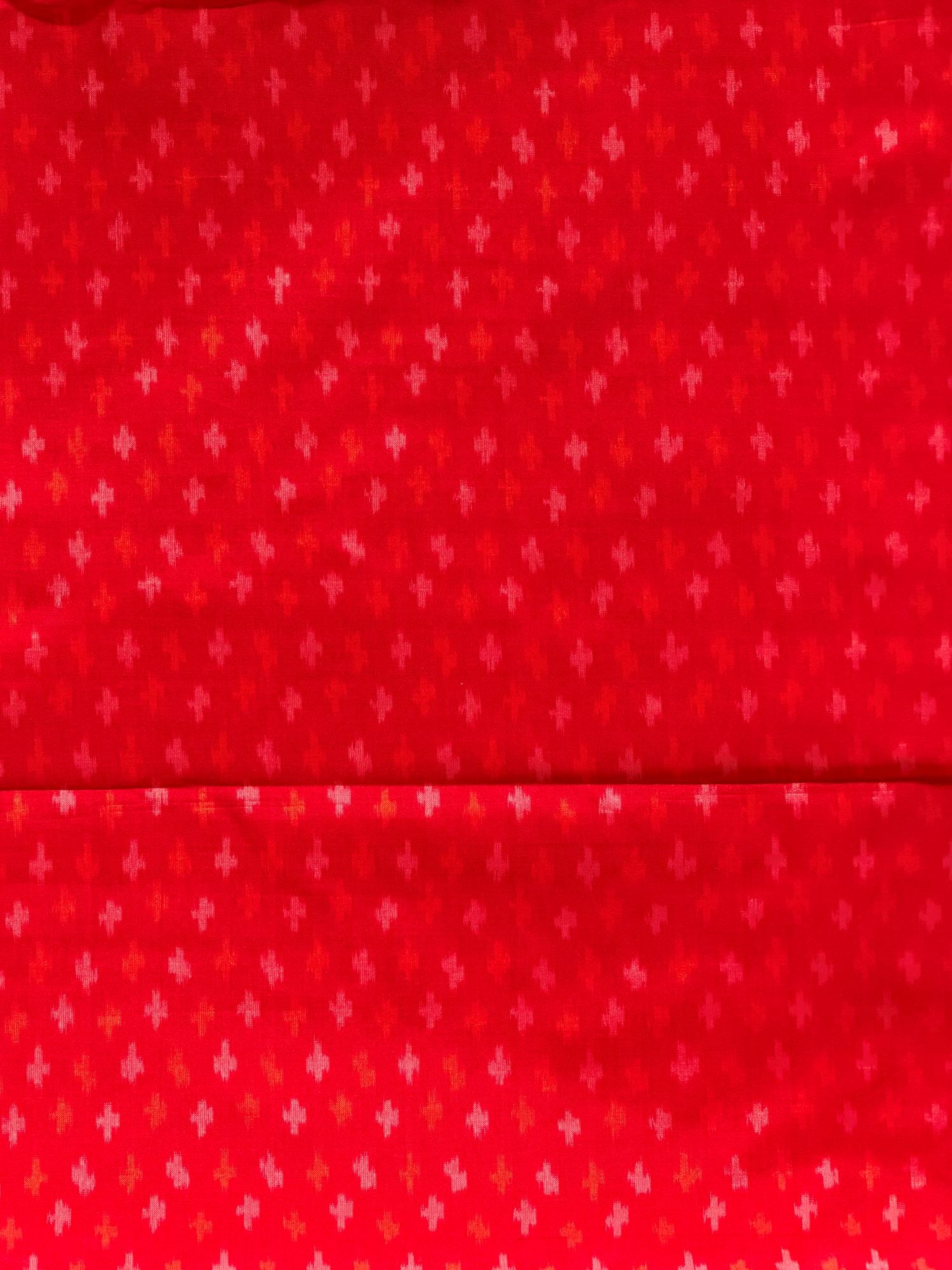 Vibrant Red Pure Silk Ikat Fabric with Traditional Cross Motifs