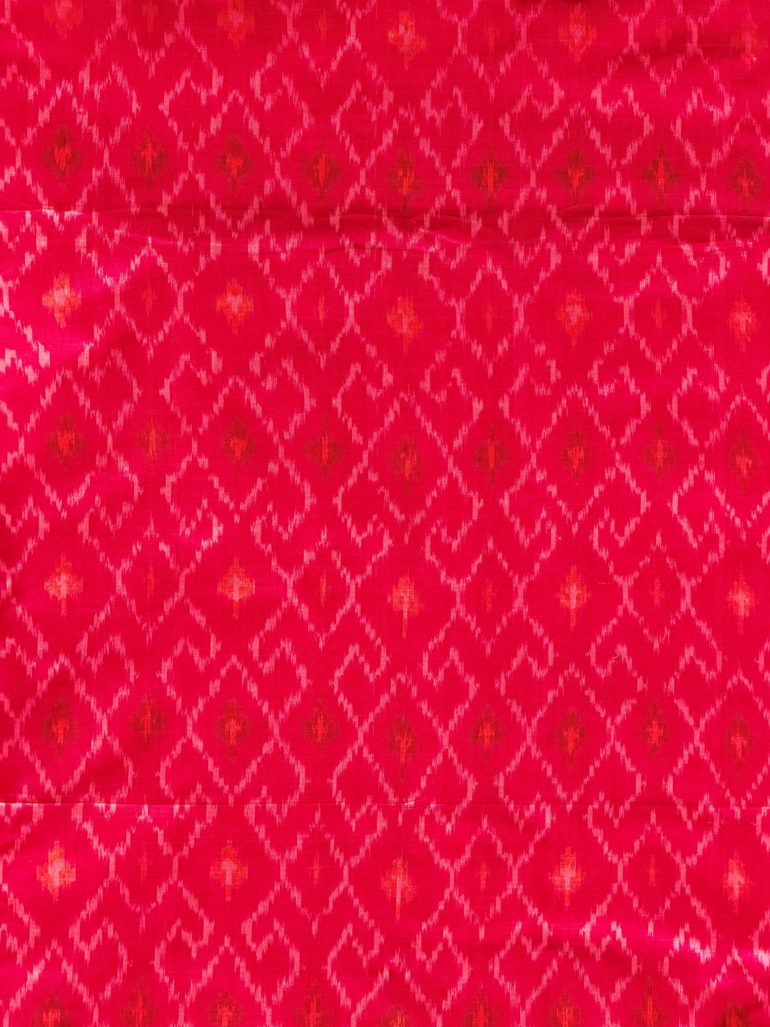 Vibrant Pink Pure Silk Ikat Fabric with Traditional Geometric Motifs