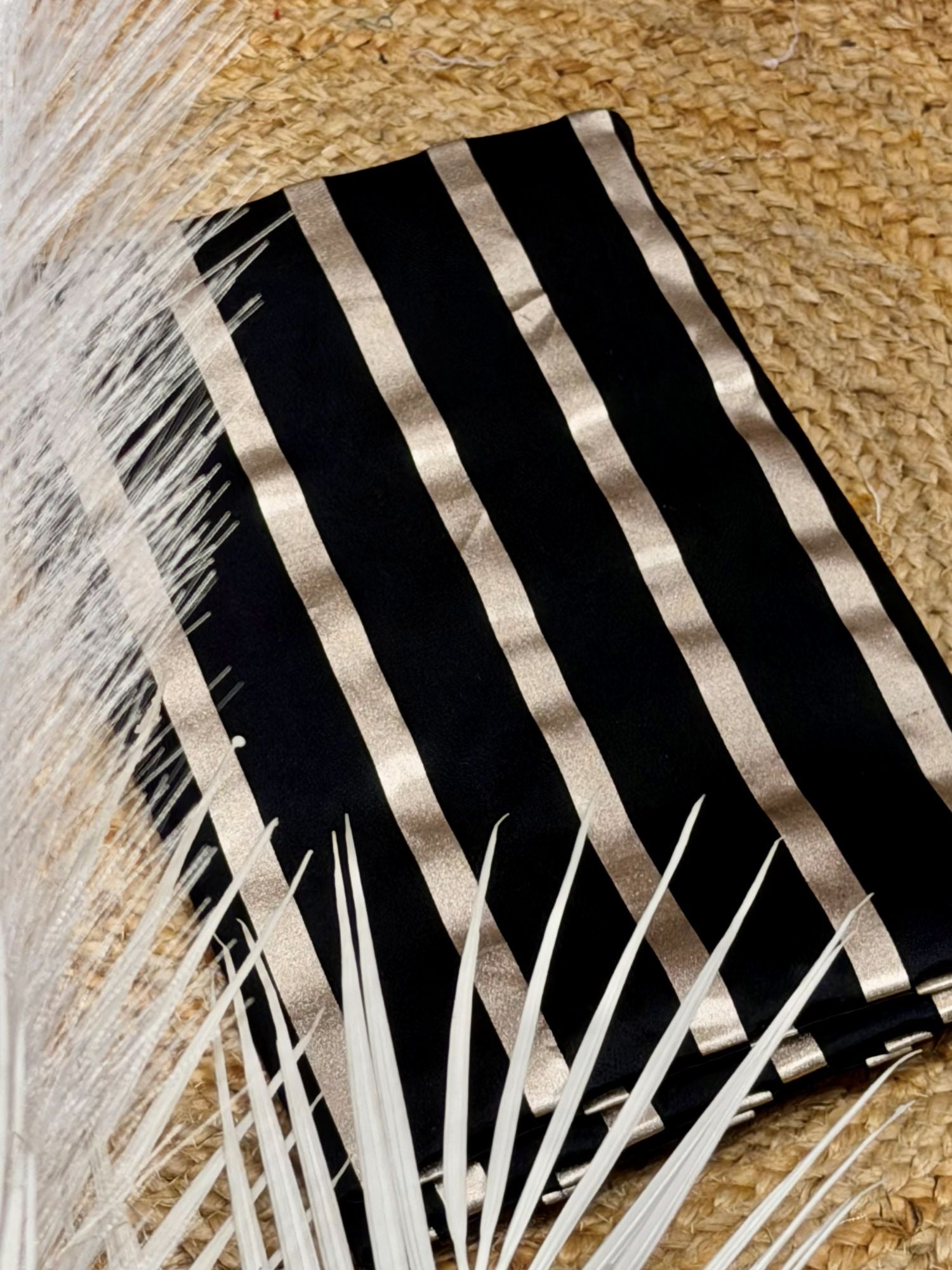 Black & Silver Pure Satin Silk Stripe Fabric