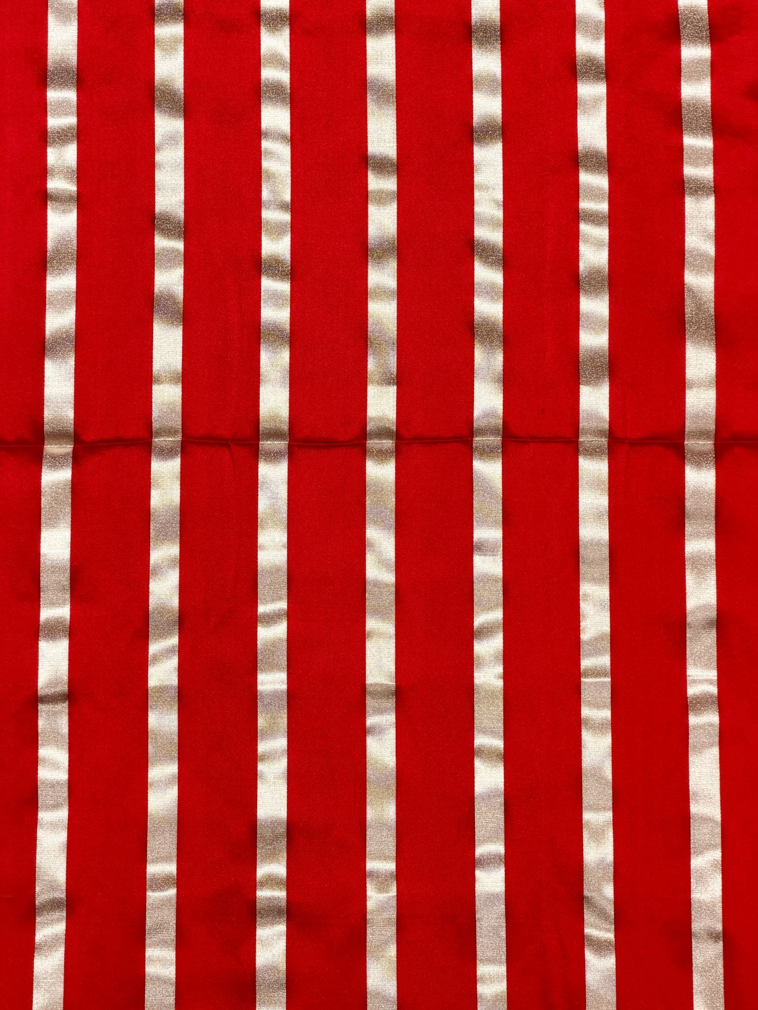 Red & Silver Pure Satin Silk Stripe Fabric