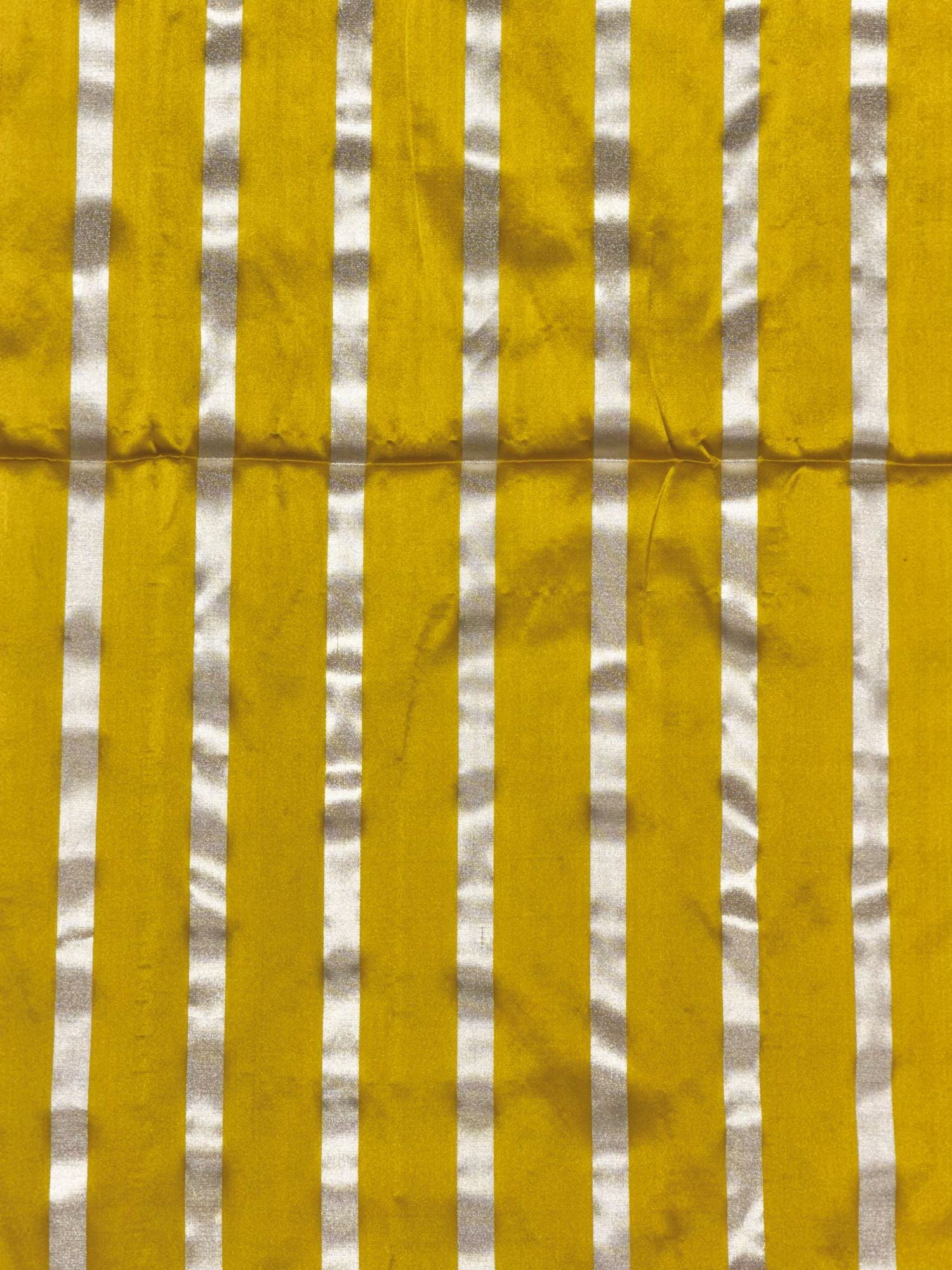 Mustard Yellow & Silver Pure Satin Silk Stripe Fabric