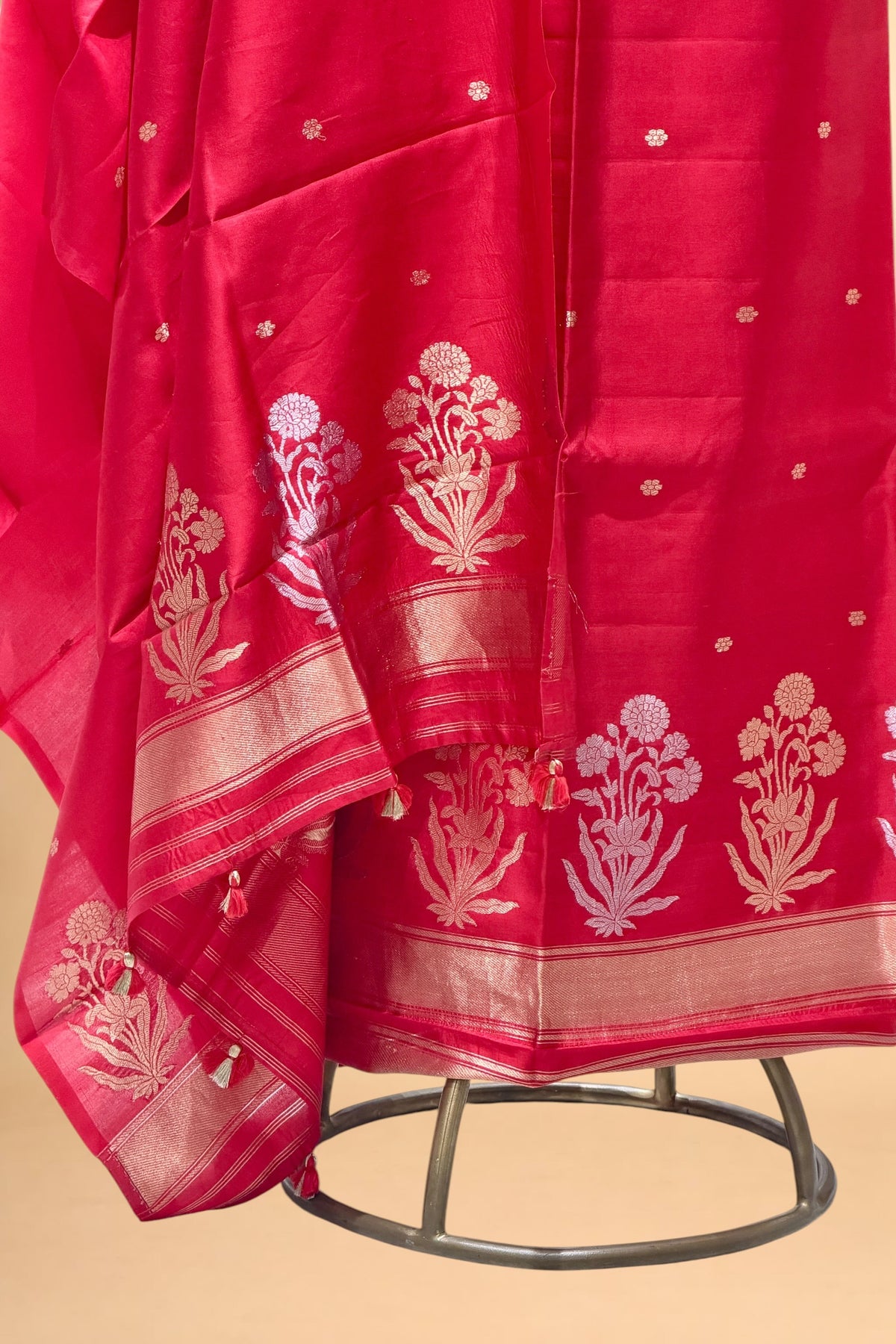 Red Pure Soft Silk Suit Set With Statement Bootas