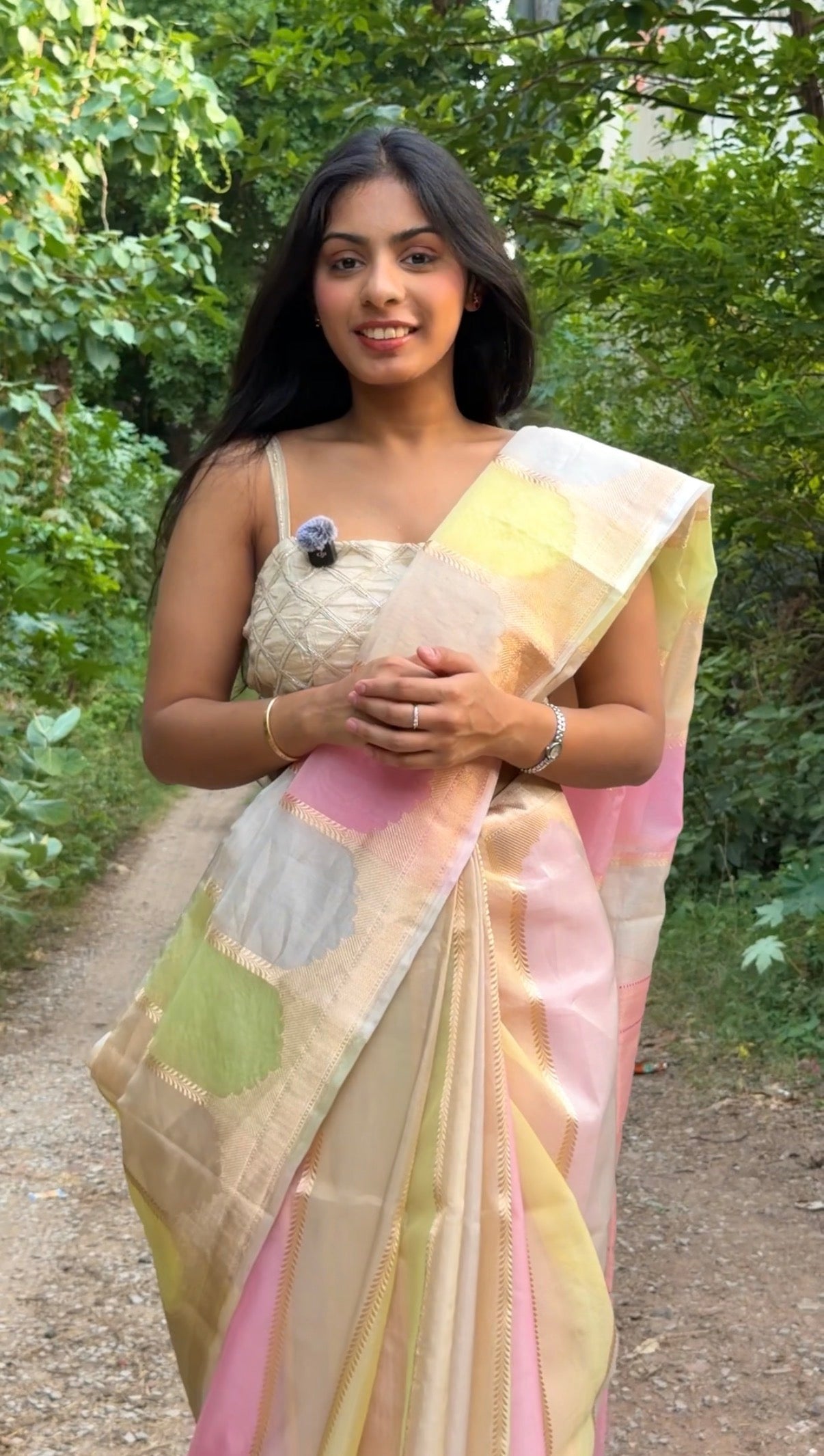 Kiara Advani Inspired Pastel Organza Saree With Vertical Panels