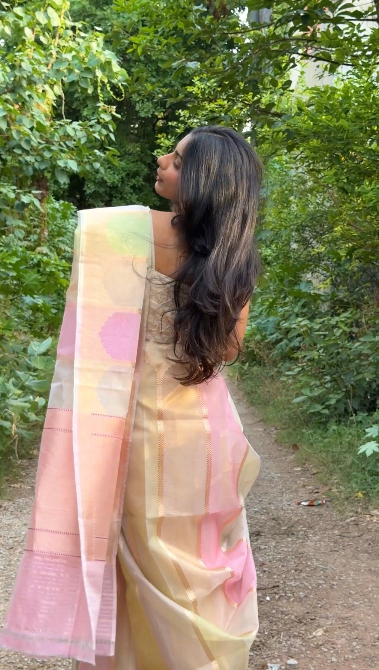 Kiara Advani Inspired Pastel Organza Saree With Vertical Panels