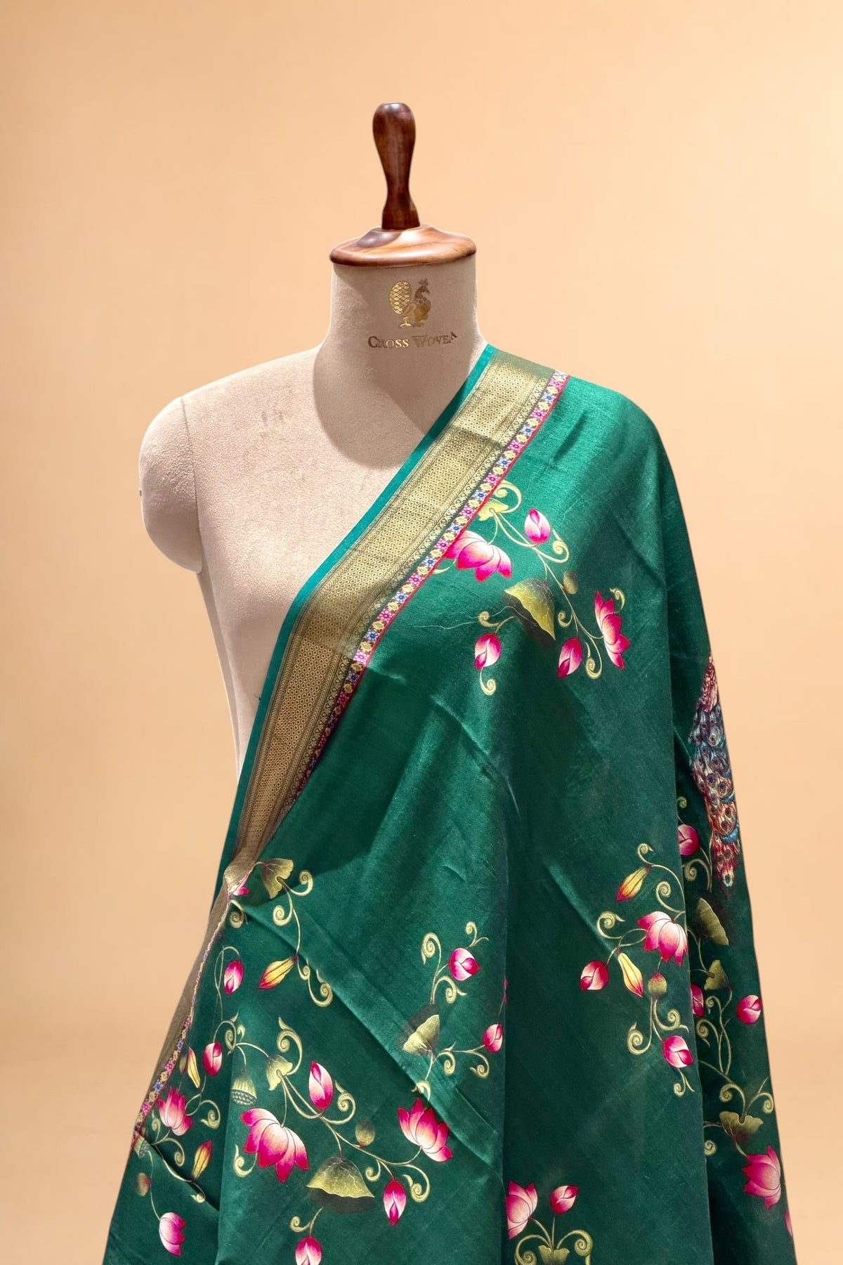 Deep Green Pure Banarasi Chiniya Silk Dupatta