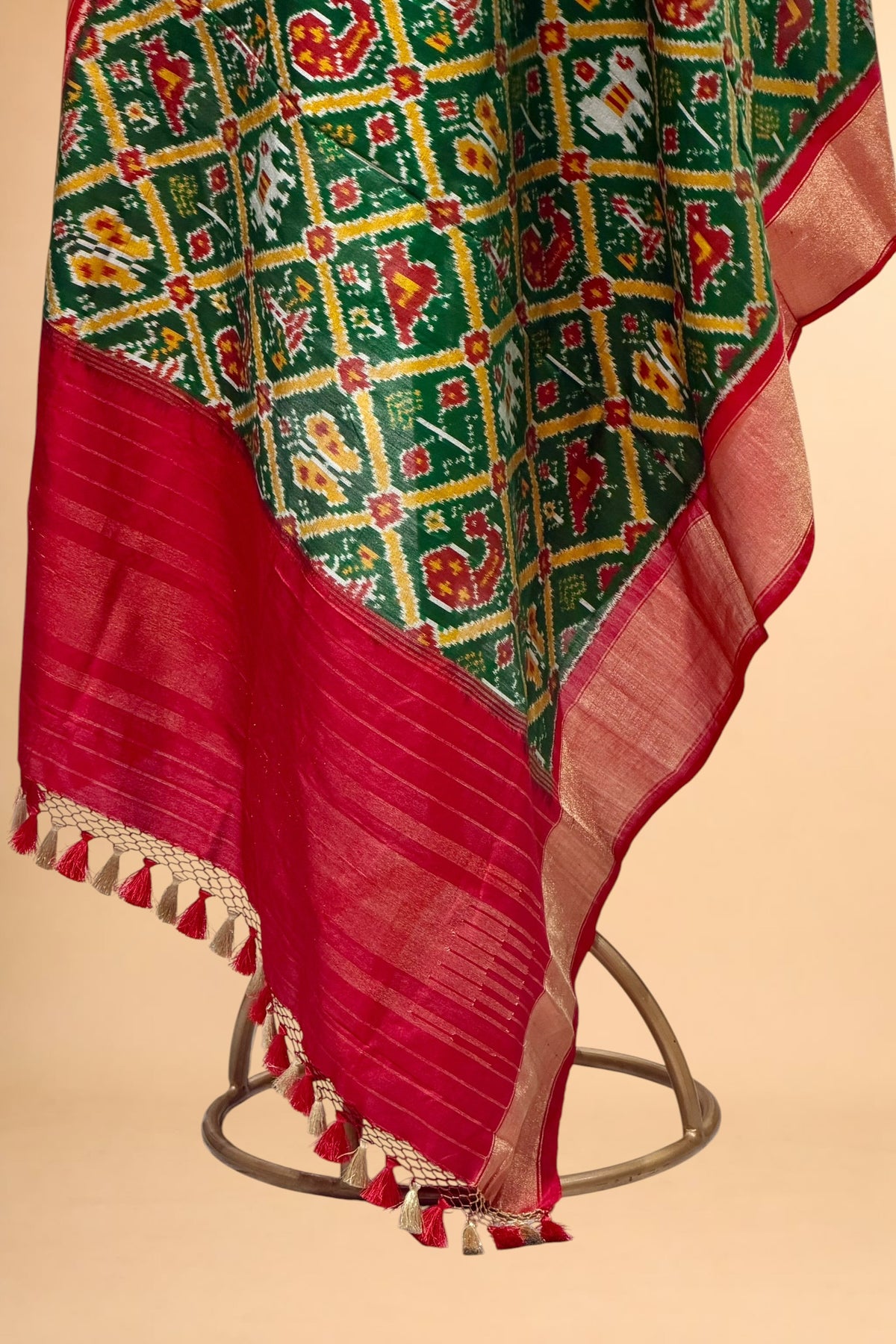 Deep Green Banarasi Katan Silk Ikkat Dupatta