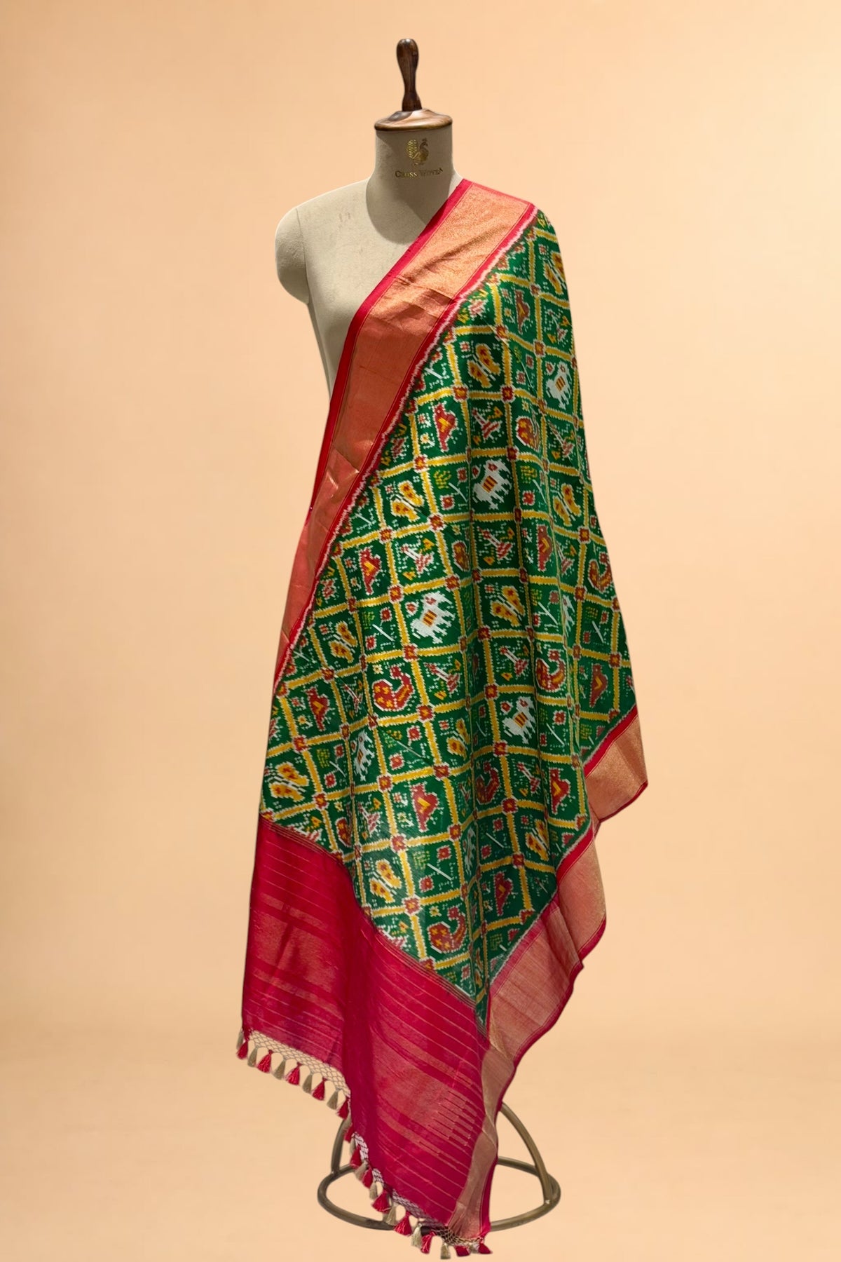 Deep Green Banarasi Katan Silk Ikkat Dupatta