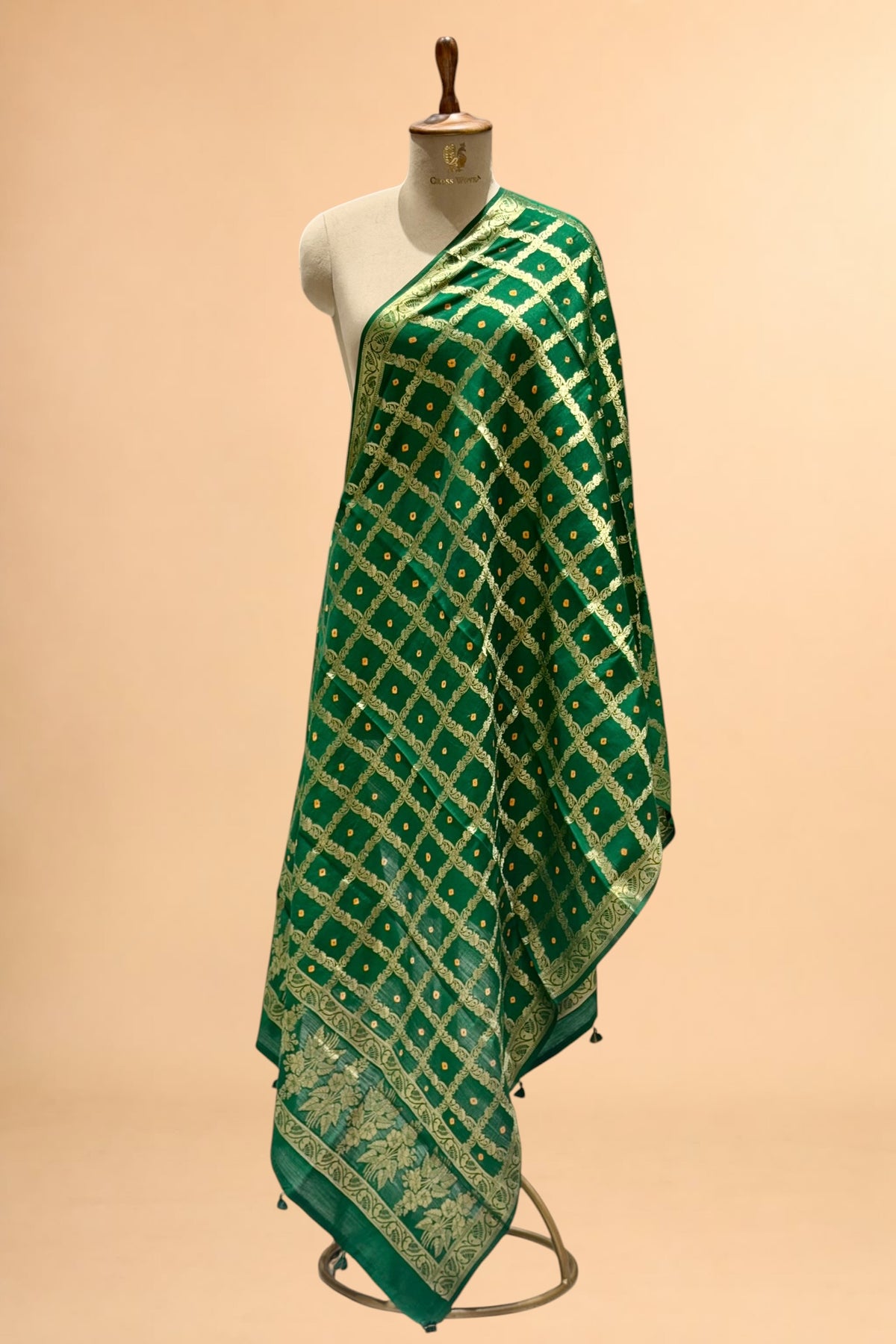 Green Pure Banarasi Chiniya Silk Dupatta