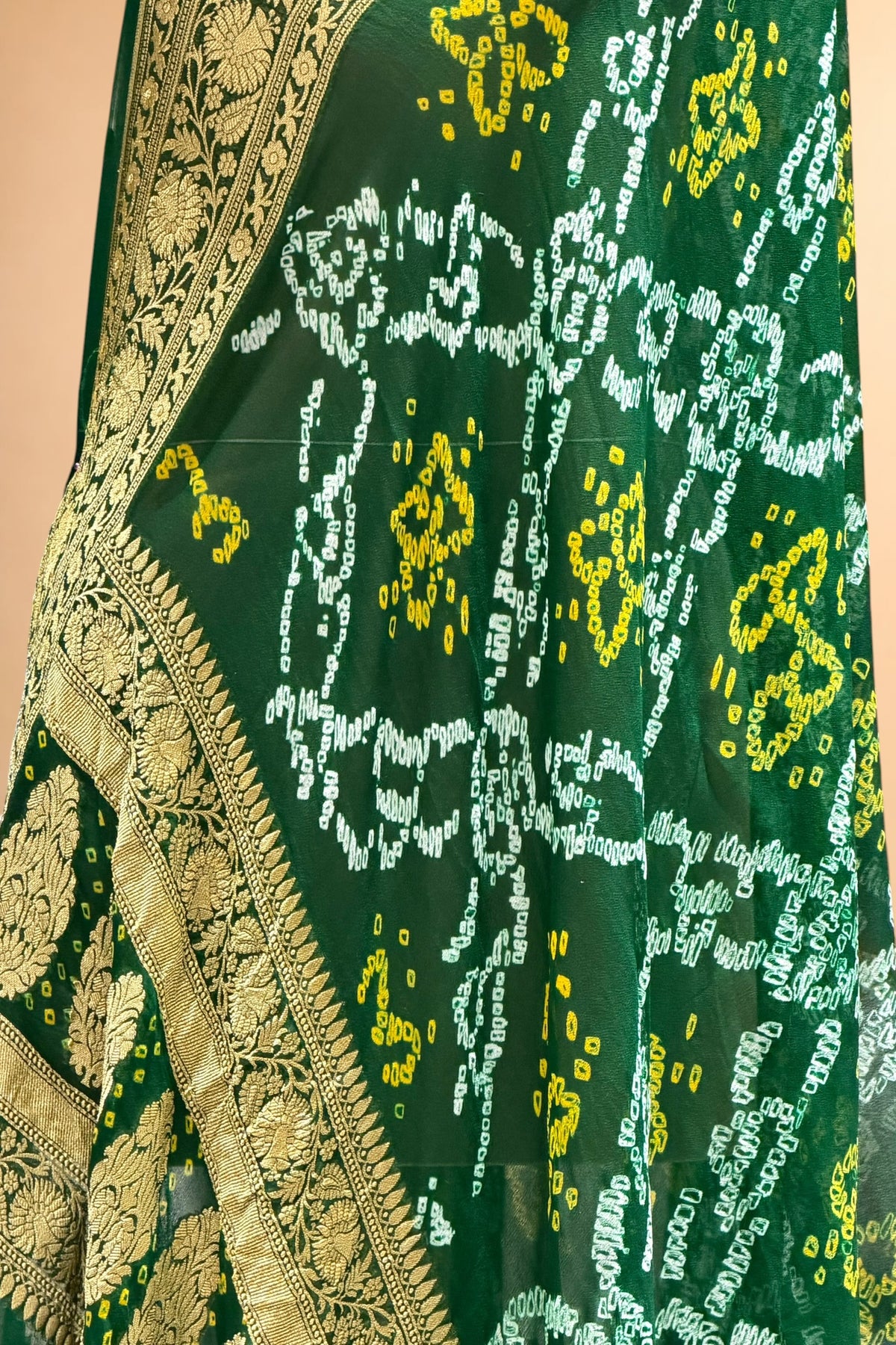 Green Georgette Khaddi Rai Bandhani Dupatta