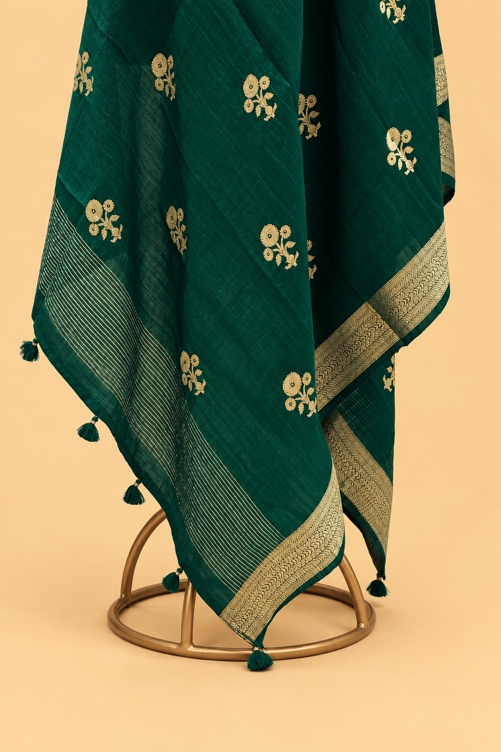 Deep Green Banarasi Raw Silk Dupatta with Gold Zari