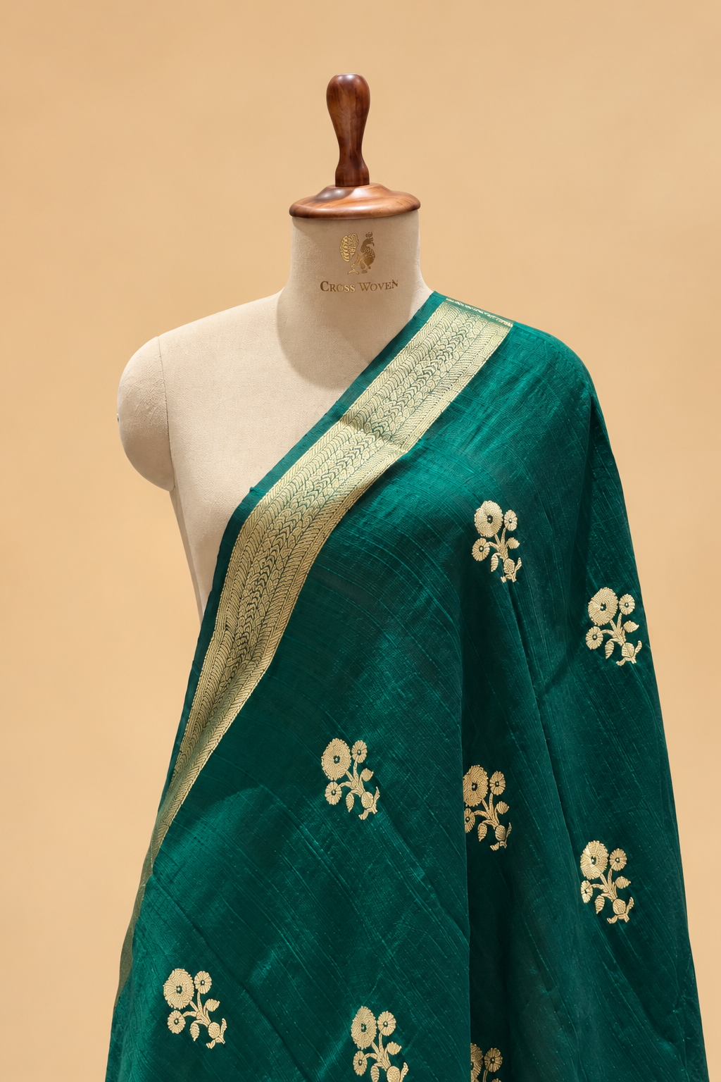 Deep Green Banarasi Raw Silk Dupatta with Gold Zari