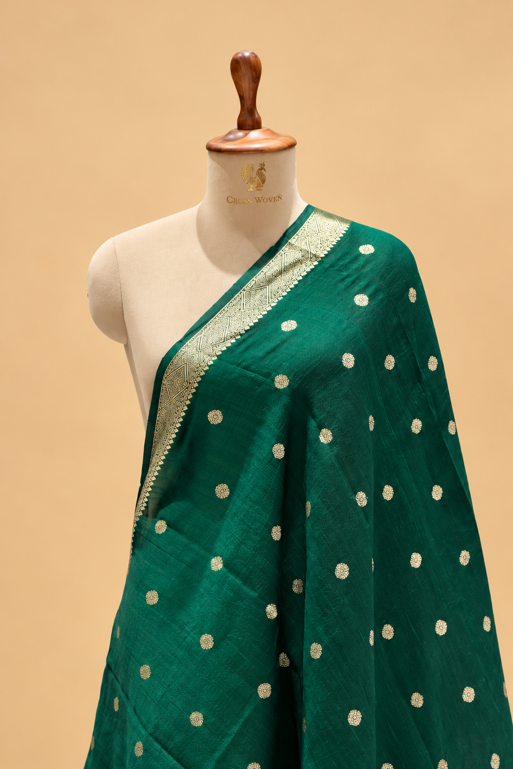 Emerald Green Banarasi Raw Silk Dupatta with Gold Zari Floral Bootis