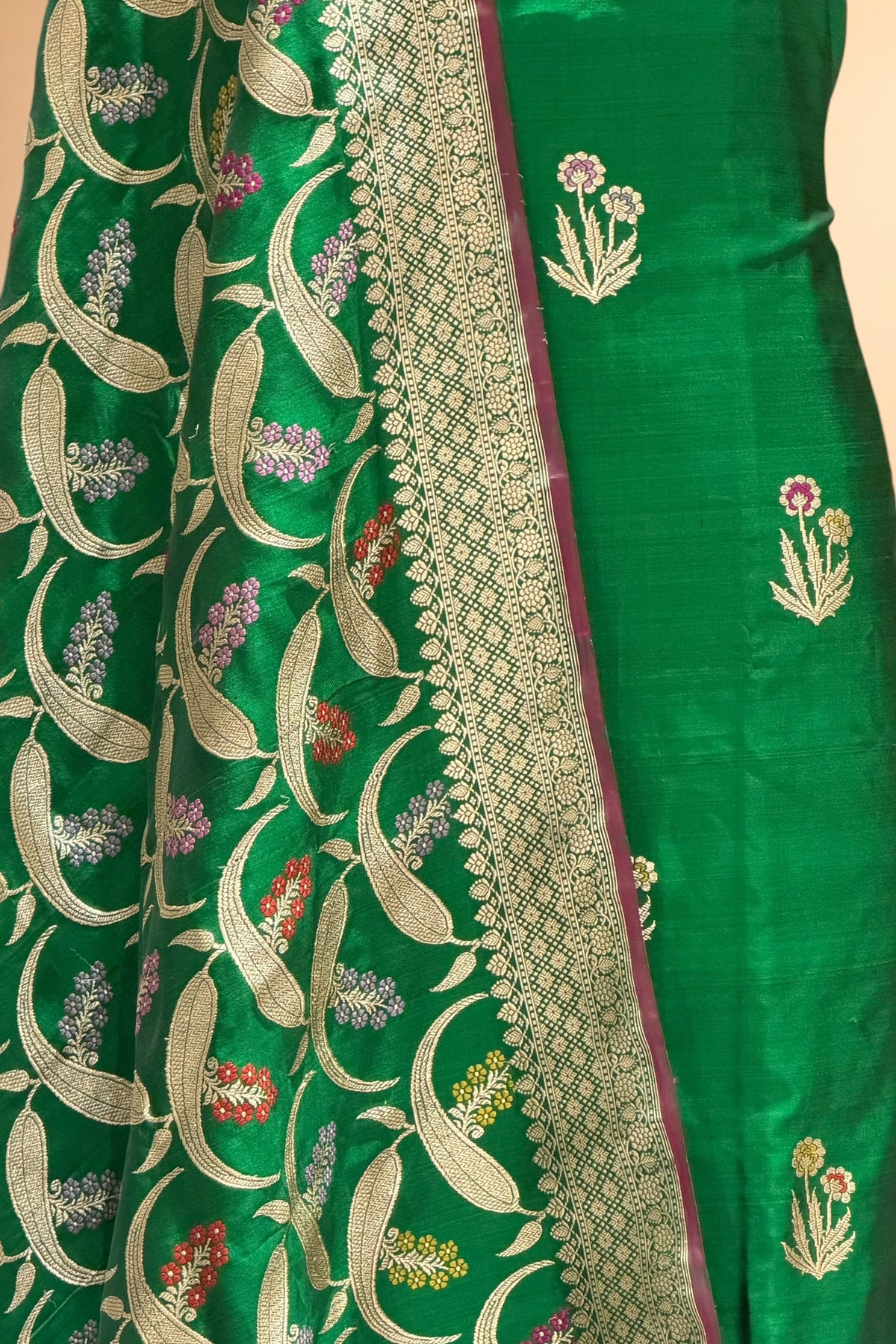 Green Katan Silk Iktara Suit with Meena Kadhwa Floral Jaal Dupatta