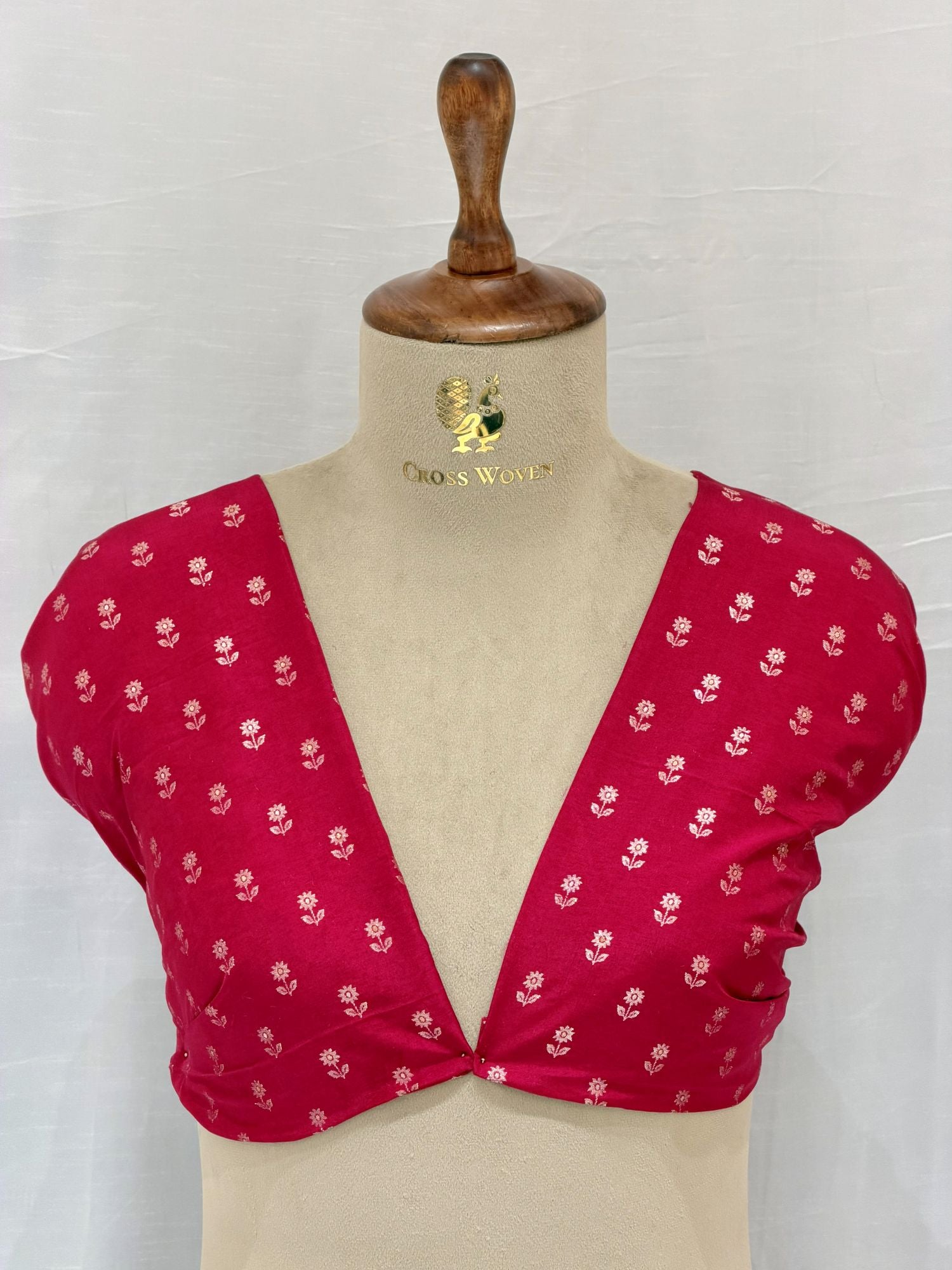 Deep Pink Semi Katan Silk Allover Floral Bootis Blouse Piece
