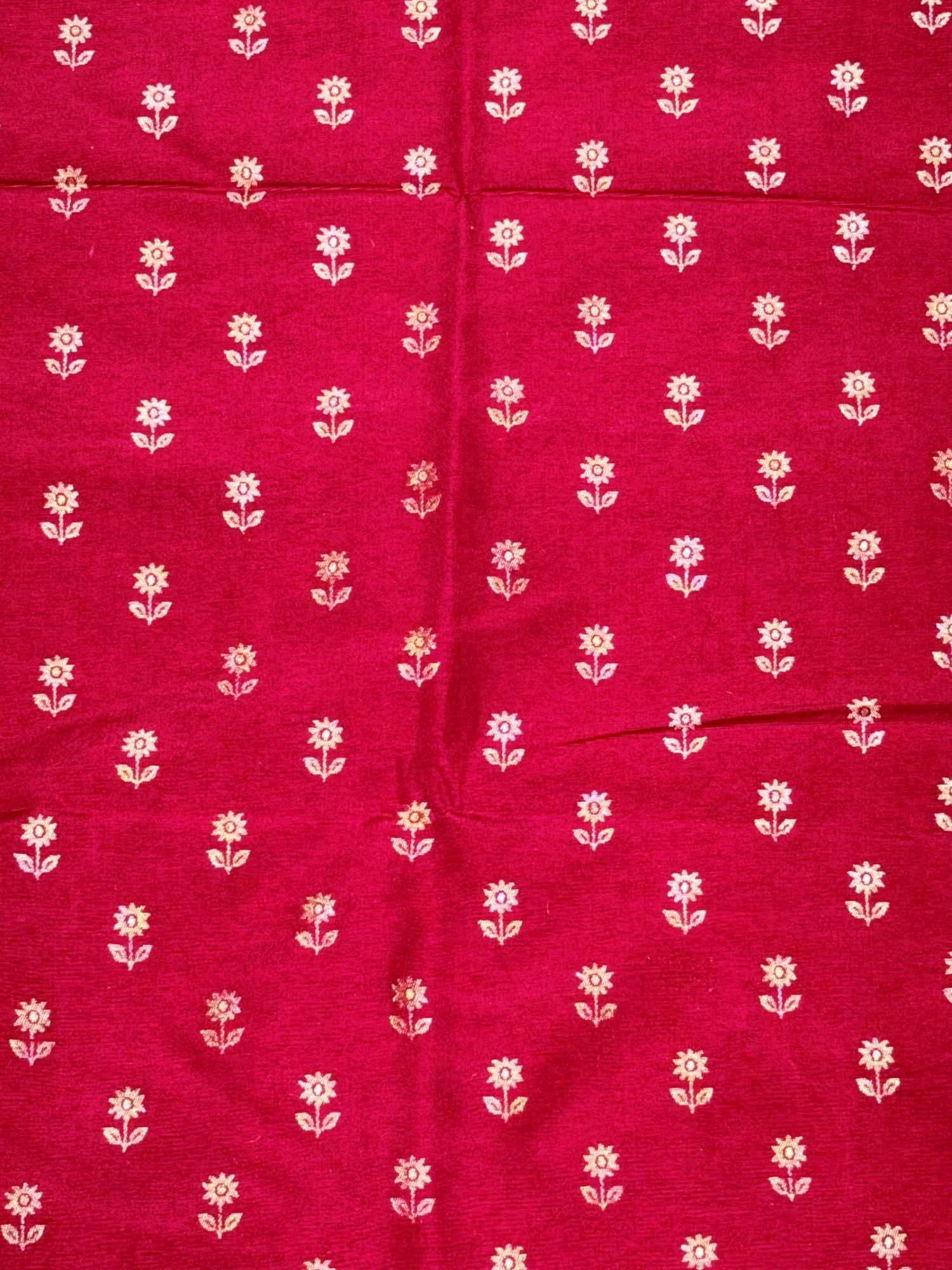 Deep Pink Semi Katan Silk Allover Floral Bootis Blouse Piece