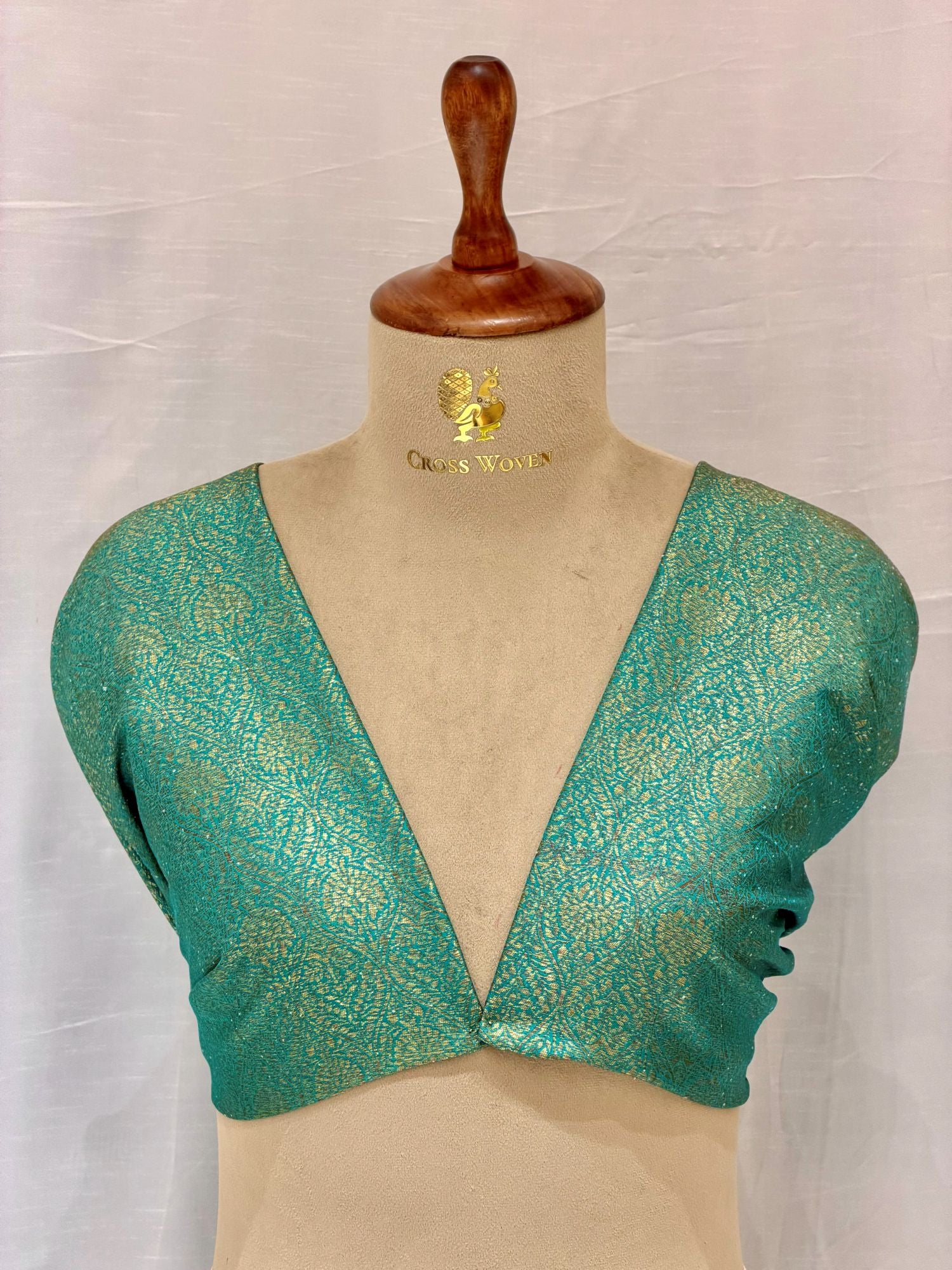 Turquoise Blue Semi Katan Brocade Silk Blouse Piece