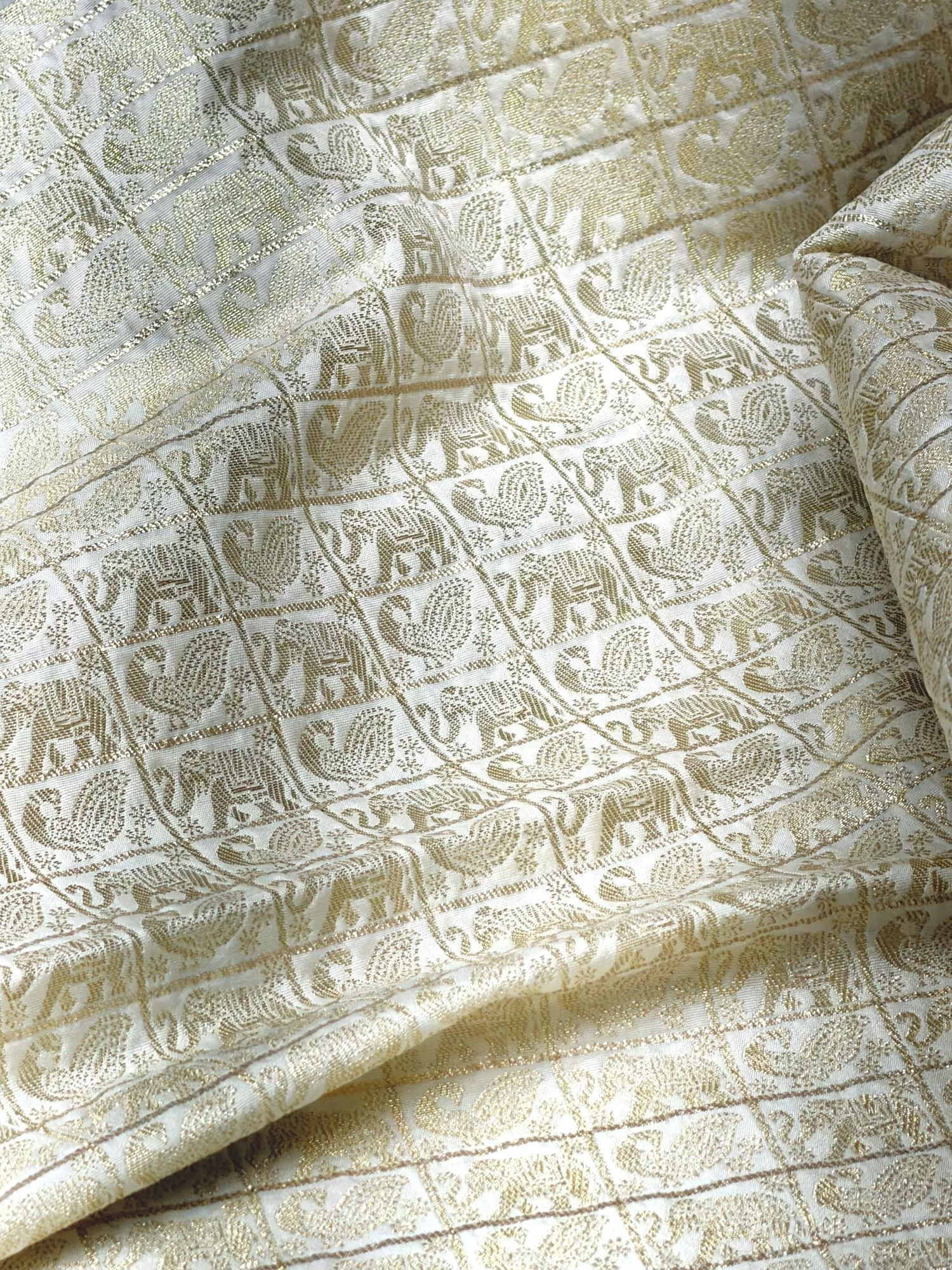 Ivory Semi Katan Brocade Silk Blouse Piece