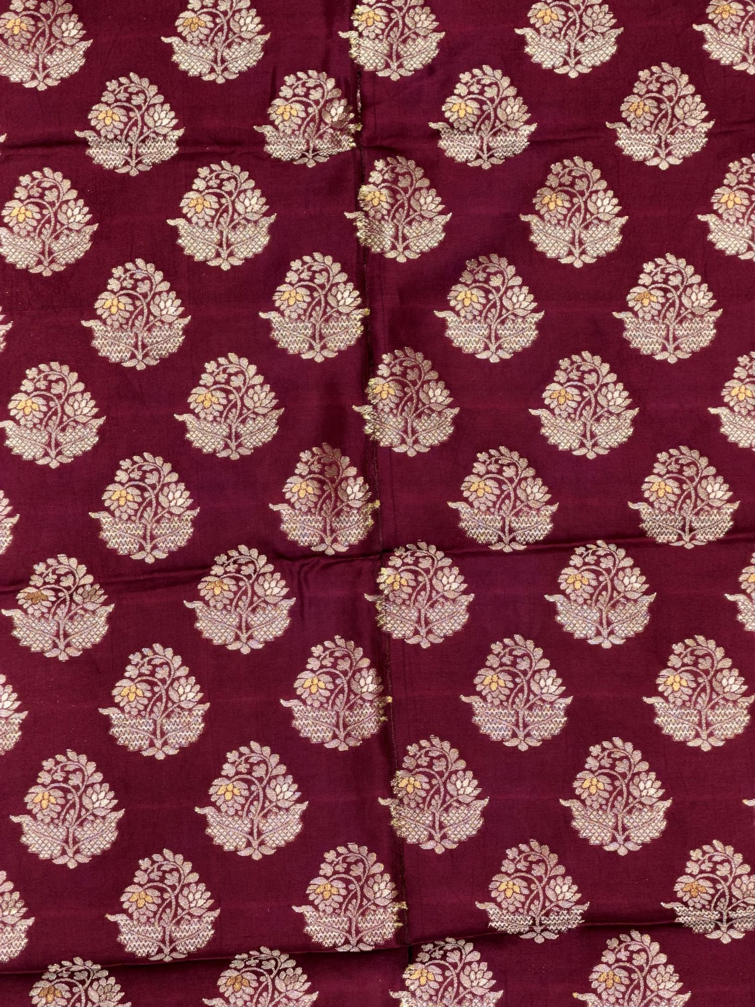 Wine-Maroon Semi Katan Silk Allover Floral Bootis Blouse Piece