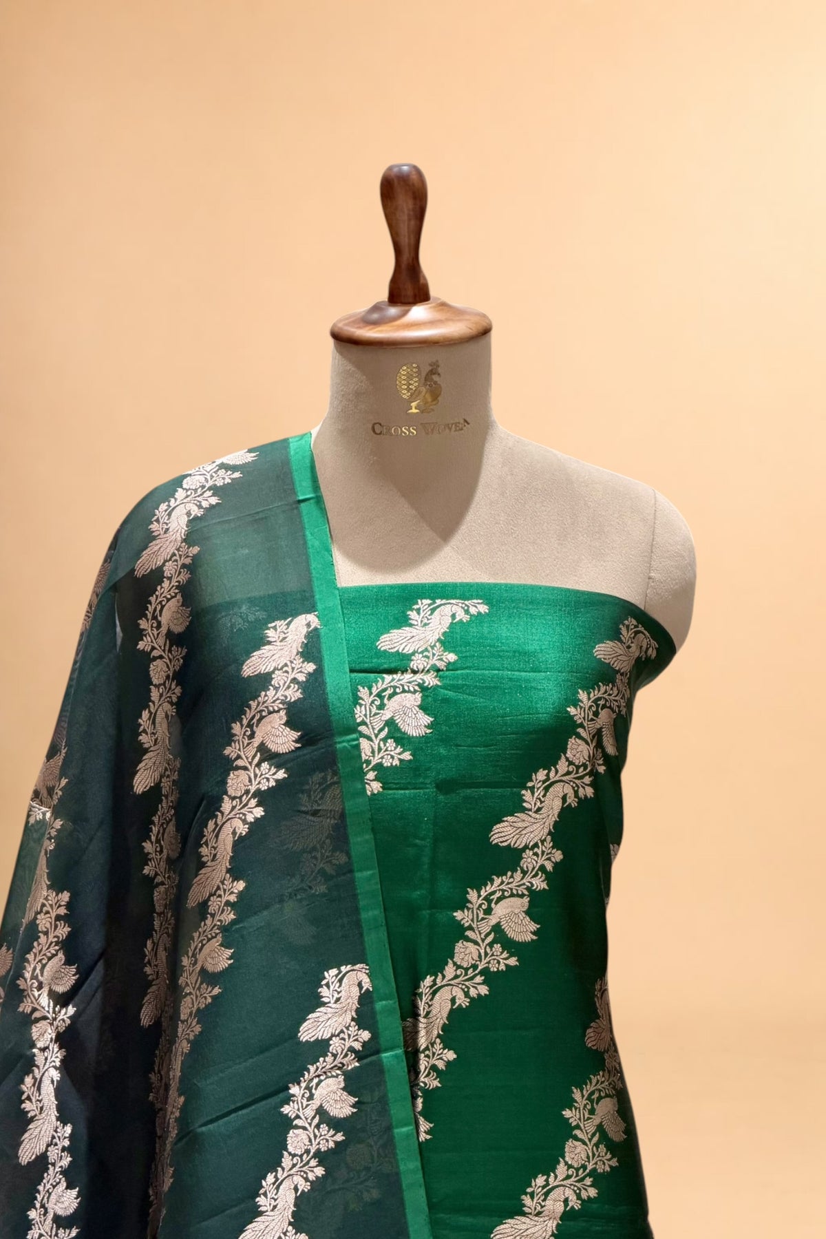 Green Banarasi Soft Silk Suit Set With Organza Dupatta