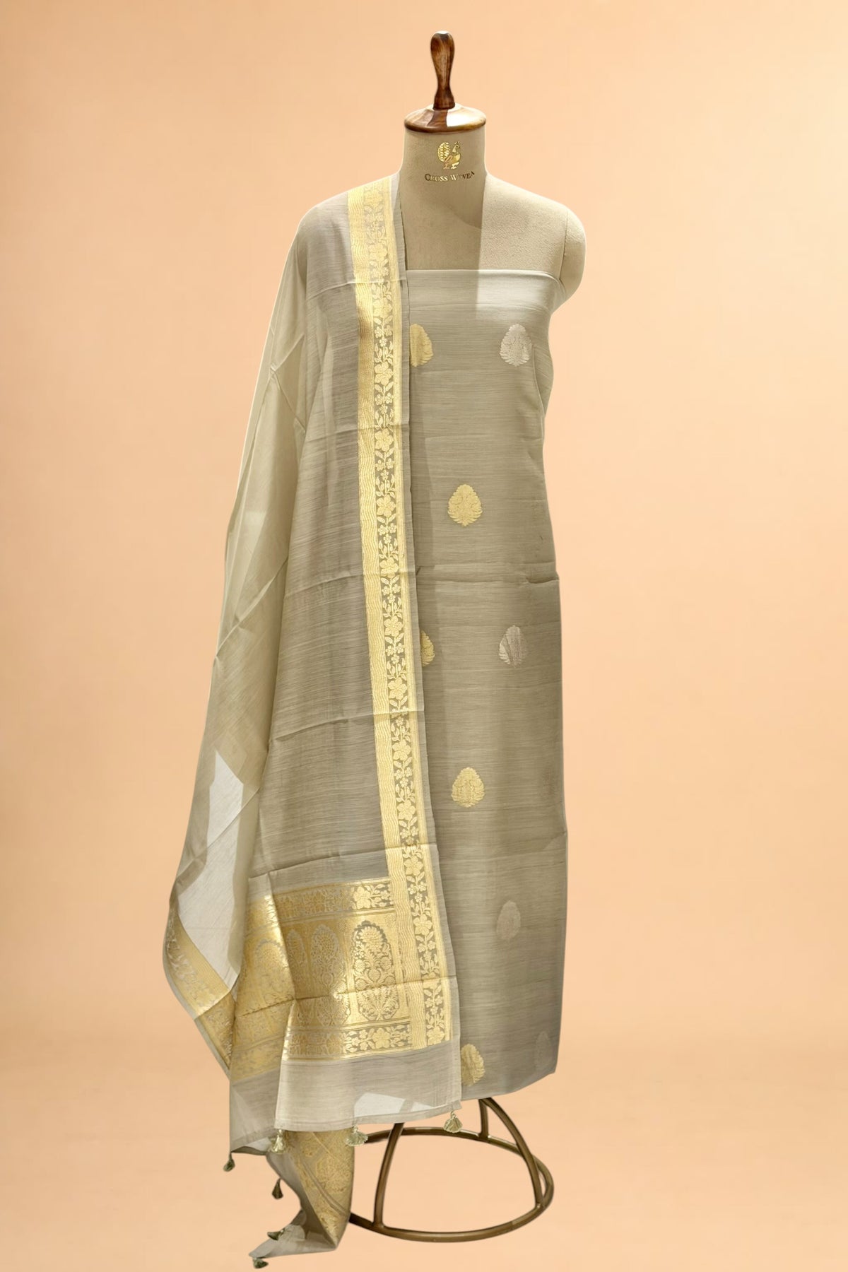 Grey Pure Sona Rupa Premium Cotton Banarasi Suit Set