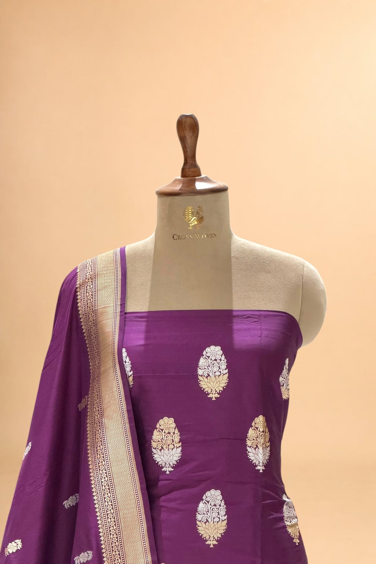 Purple Katan Silk Suit Set With Handwoven Dupatta
