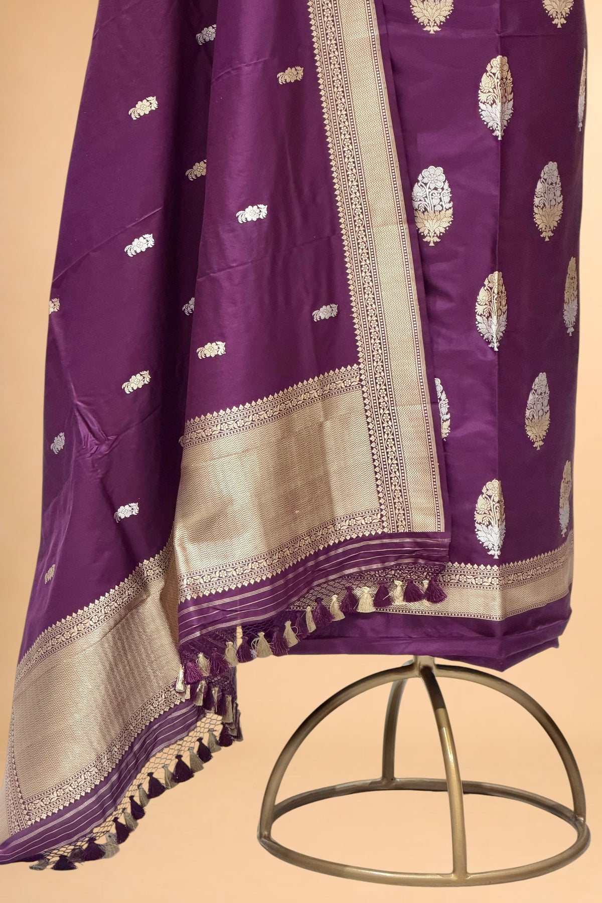 Purple Katan Silk Suit Set With Handwoven Dupatta