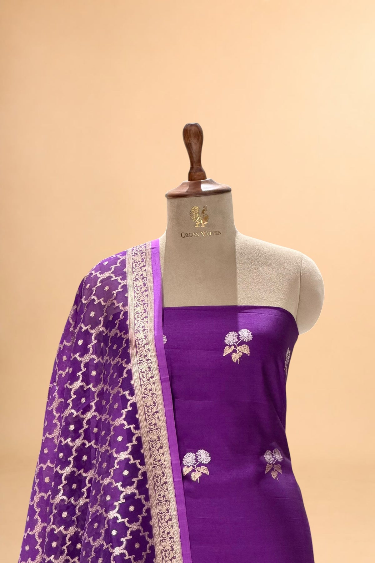 Purple Pure Banarasi Chiniya Silk Suit Set with Organza Dupatta